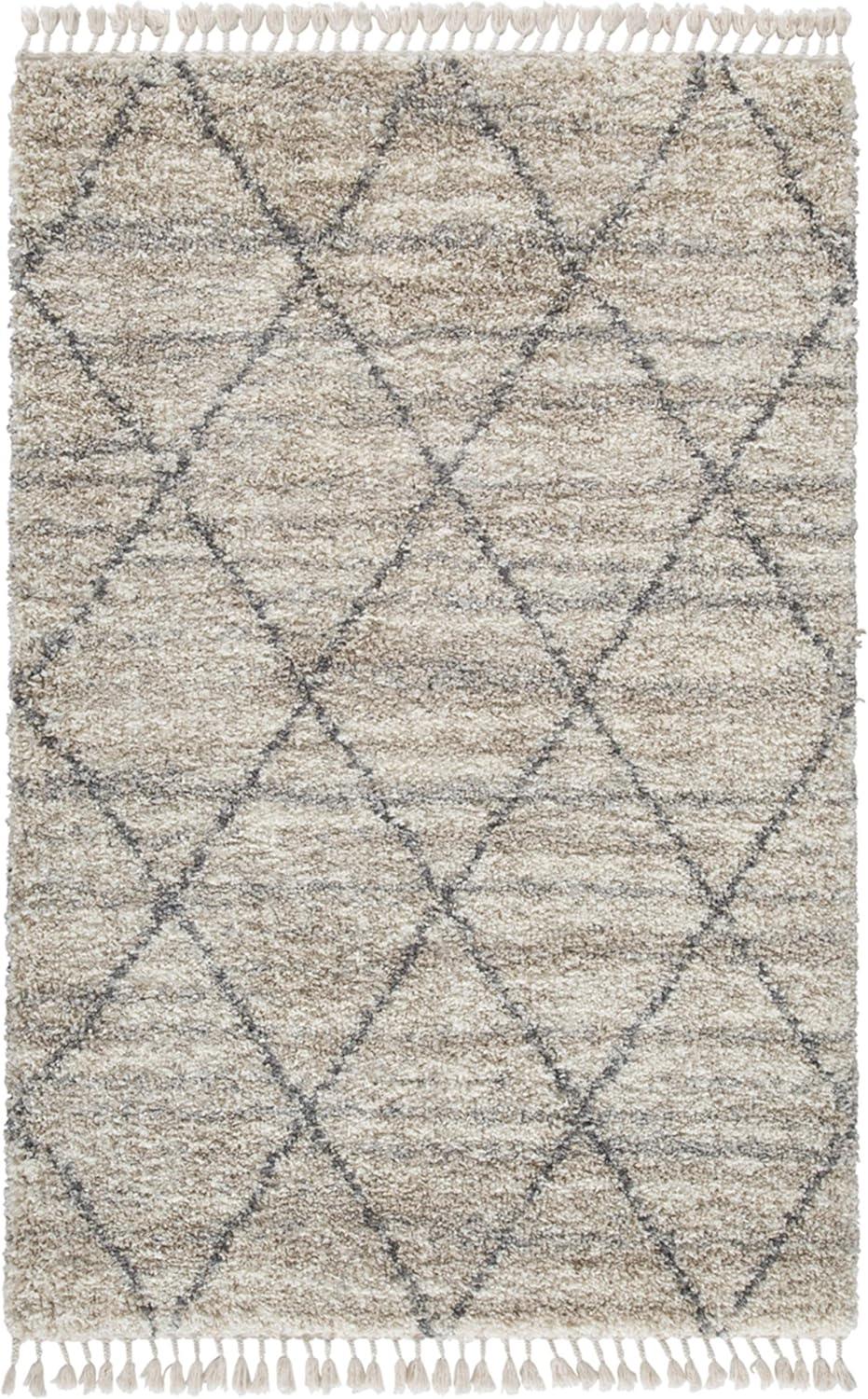 imageSignature Design by Ashley Abdalah Transitional 5 x 7 40mm Pile Rug with Marbled Effect ampamp Variegated Gate Pattern Beige ampamp Gray5 x 7 Rectangular