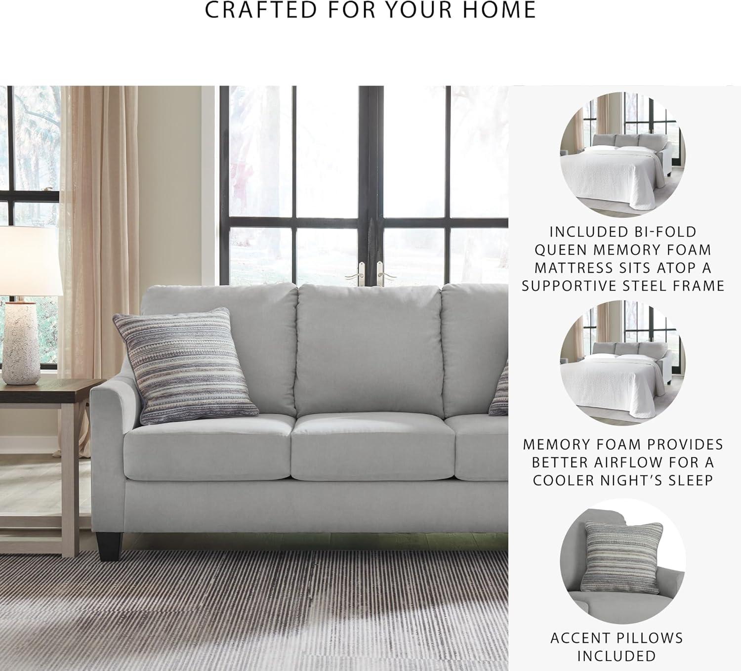 imageSignature Design by Ashley Adlai Casual 2in1 Queen Sofa Sleeper with Folding Memory Foam Mattress and 2 Toss Pillows Light GraySleeper