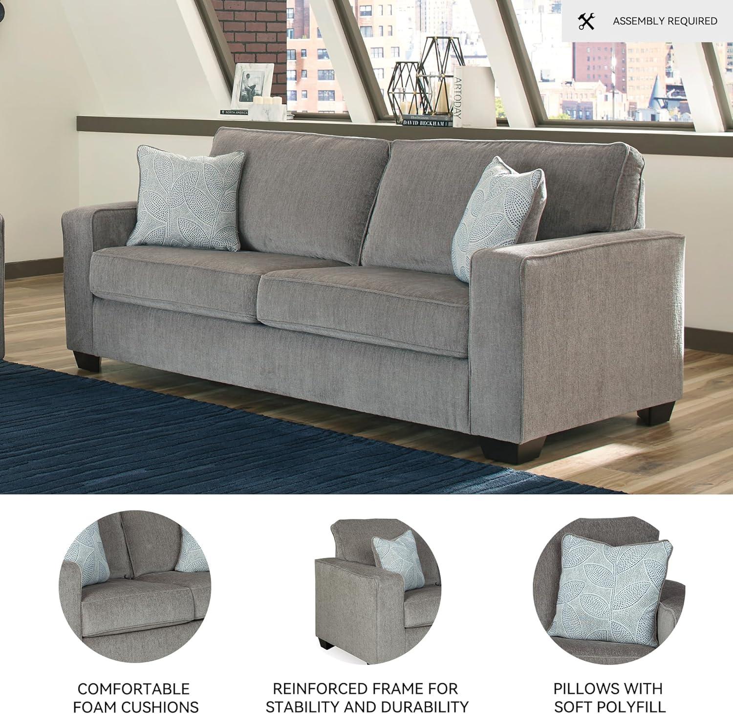imageSignature Design by Ashley Altari Modern Queen Sofa Sleeper with 2 Accent Pillows Light GrayGrey