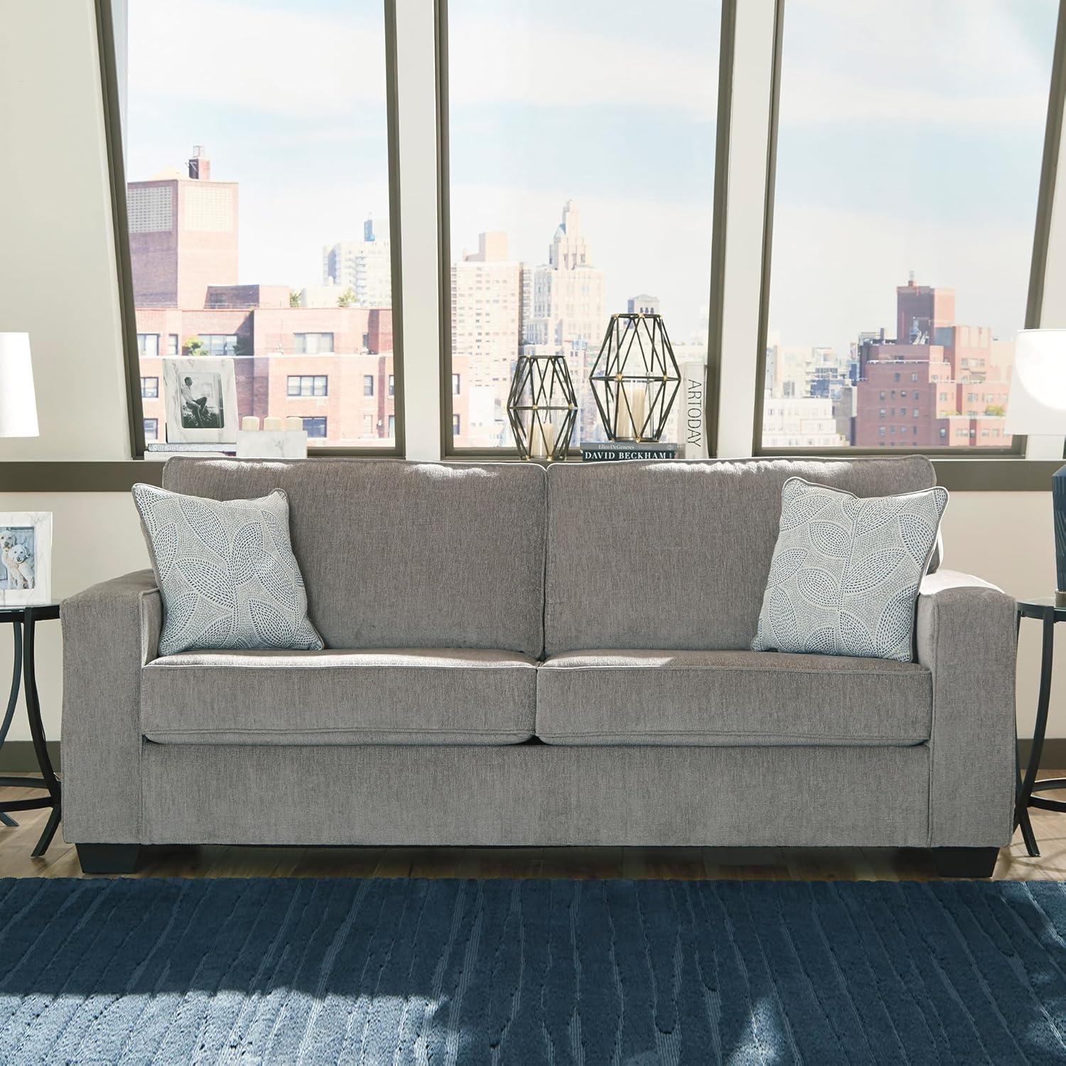 imageSignature Design by Ashley Altari Modern Queen Sofa Sleeper with 2 Accent Pillows Light GrayGrey