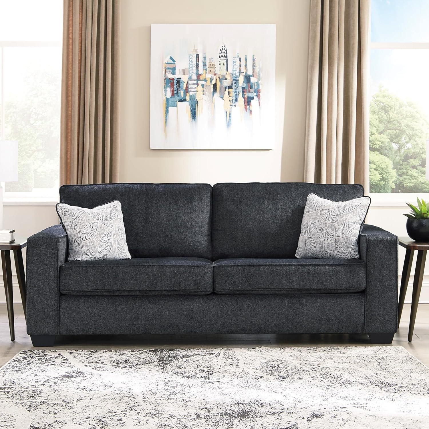 imageSignature Design by Ashley Altari Modern Queen Sofa Sleeper with 2 Accent Pillows Light GraySlate Gray