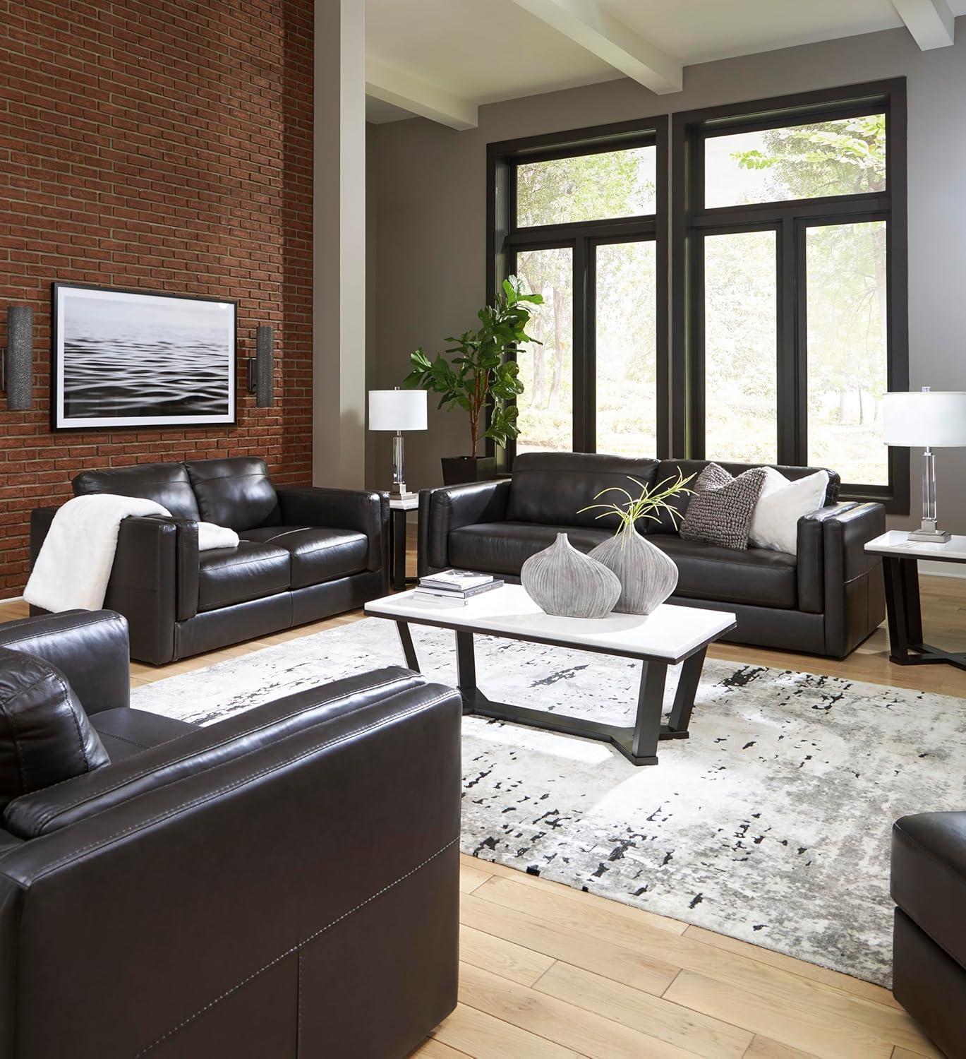 imageSignature Design by Ashley Amiata Modern Leather Match Upholstered Oversized Chair BlackBlack