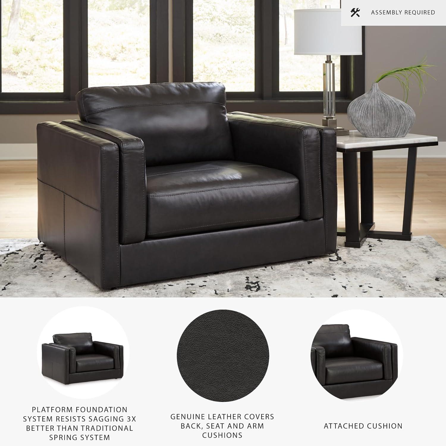 imageSignature Design by Ashley Amiata Modern Leather Match Upholstered Oversized Chair BlackBlack