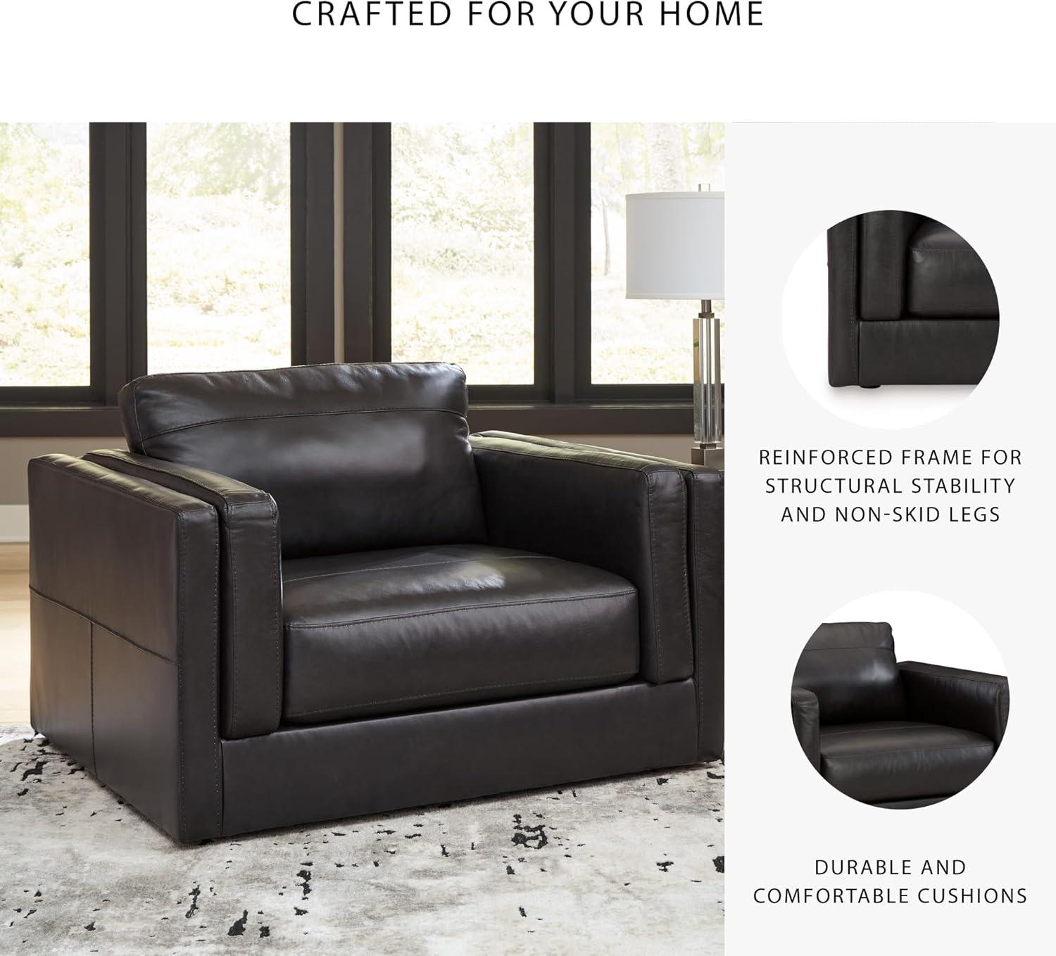 imageSignature Design by Ashley Amiata Modern Leather Match Upholstered Oversized Chair BlackBlack