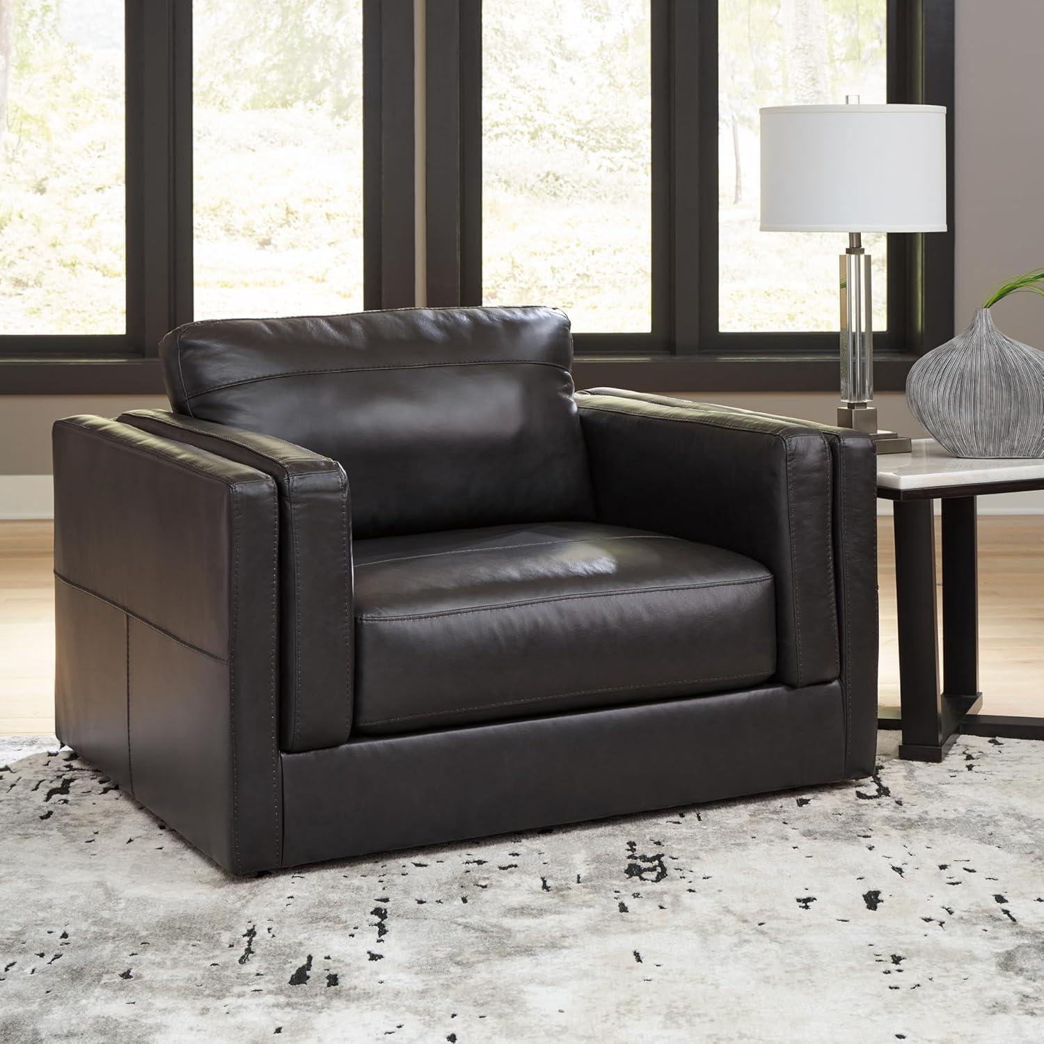 imageSignature Design by Ashley Amiata Modern Leather Match Upholstered Oversized Chair BlackBlack