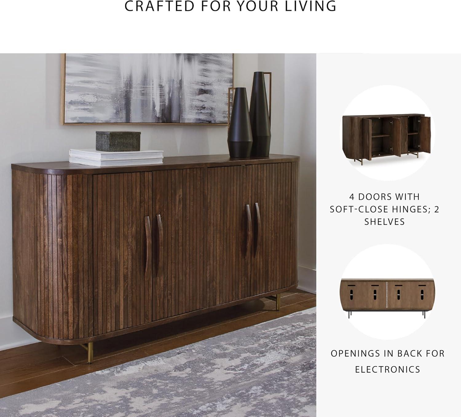 imageSignature Design by Ashley Amickly Contemporary 4Door Accent Cabinet with 2 Shelves Cord Management and Fluted Design Dark Brown