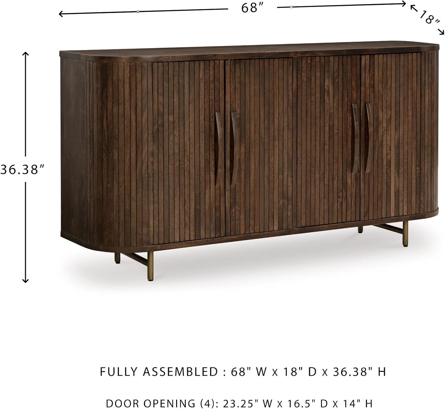 imageSignature Design by Ashley Amickly Contemporary 4Door Accent Cabinet with 2 Shelves Cord Management and Fluted Design Dark Brown
