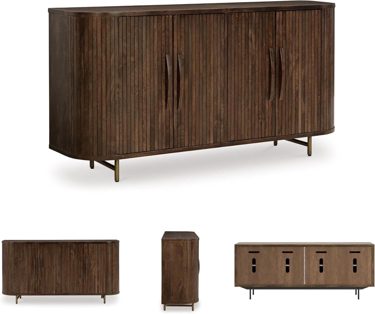 imageSignature Design by Ashley Amickly Contemporary 4Door Accent Cabinet with 2 Shelves Cord Management and Fluted Design Dark Brown