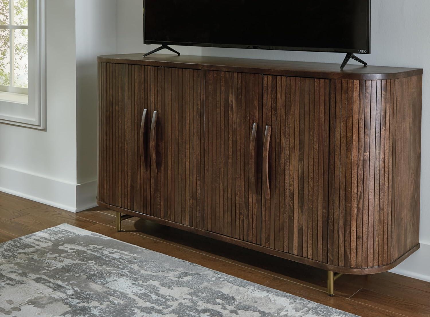 imageSignature Design by Ashley Amickly Contemporary 4Door Accent Cabinet with 2 Shelves Cord Management and Fluted Design Dark Brown