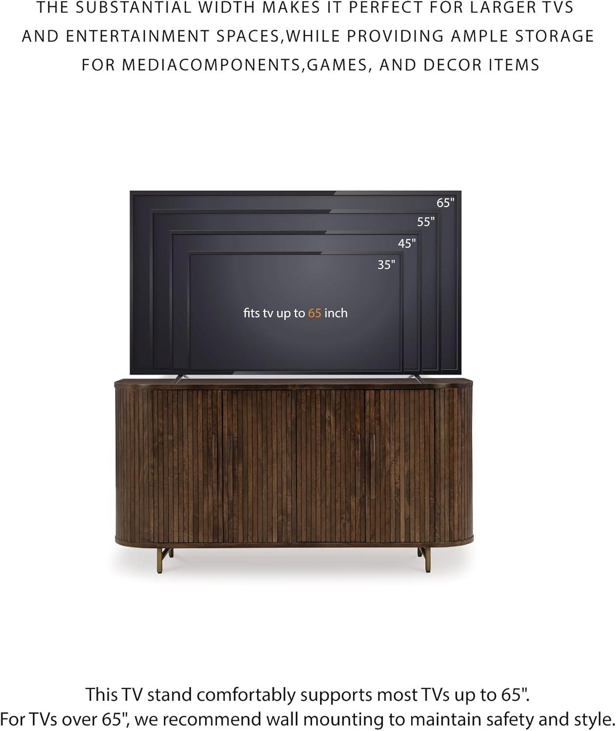 imageSignature Design by Ashley Amickly Contemporary 4Door Accent Cabinet with 2 Shelves Cord Management and Fluted Design Dark Brown