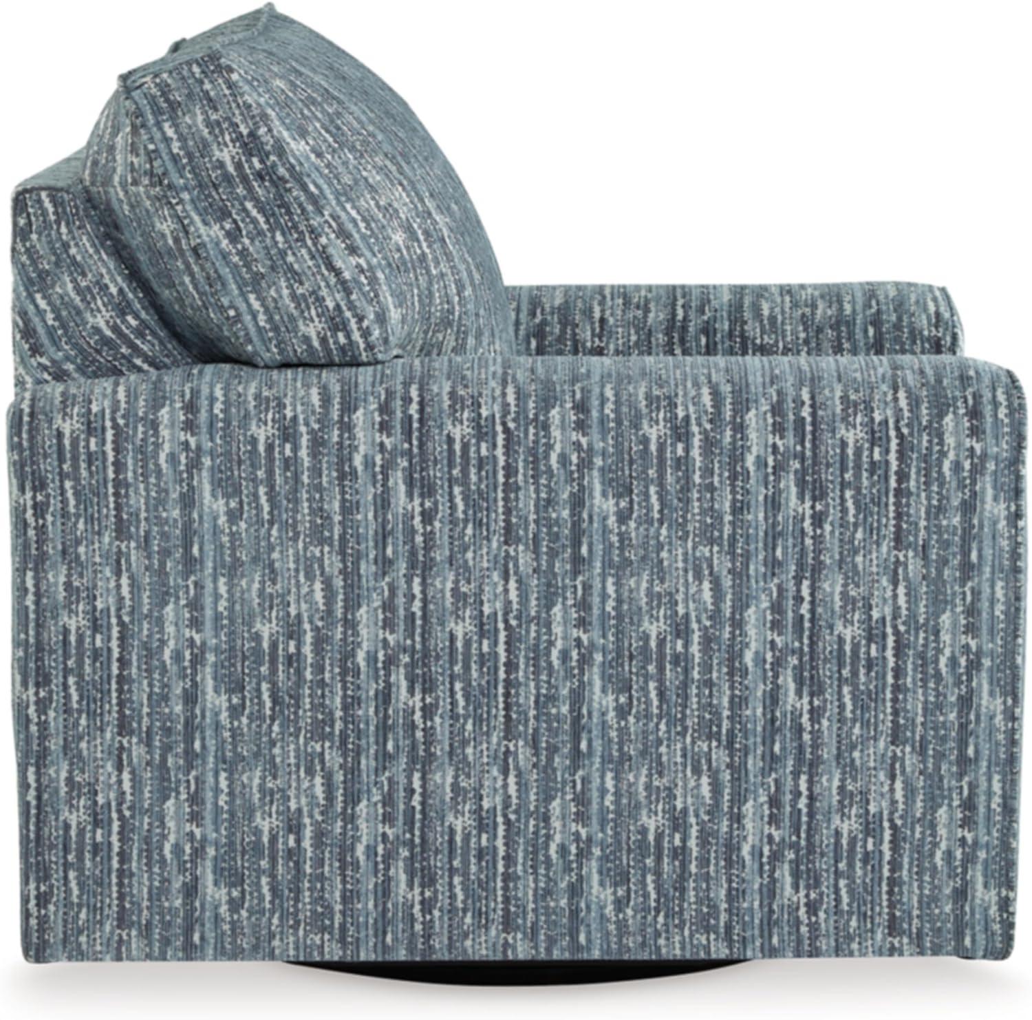 imageSignature Design by Ashley Aterburm Contemporary Swivel Accent Chair with Abstract Stripe Design Track Arms Metal Swivel Base and Removable Cushions Blue ampamp Green