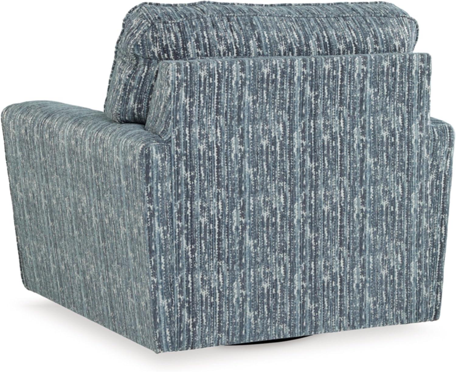 imageSignature Design by Ashley Aterburm Contemporary Swivel Accent Chair with Abstract Stripe Design Track Arms Metal Swivel Base and Removable Cushions Blue ampamp Green