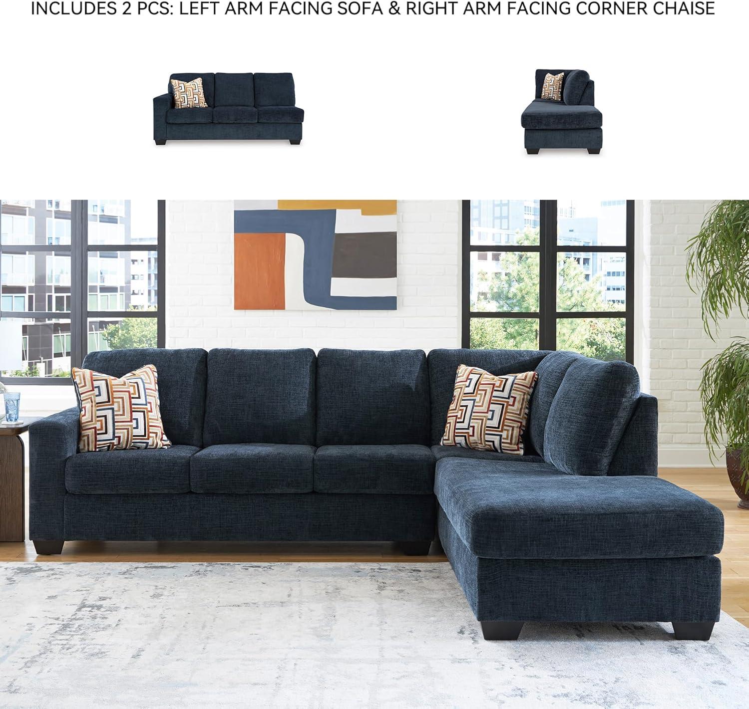 imageSignature Design by Ashley Aviemore Casual LShaped 2Piece Sectional with Chaise for Living Room BlueBlue