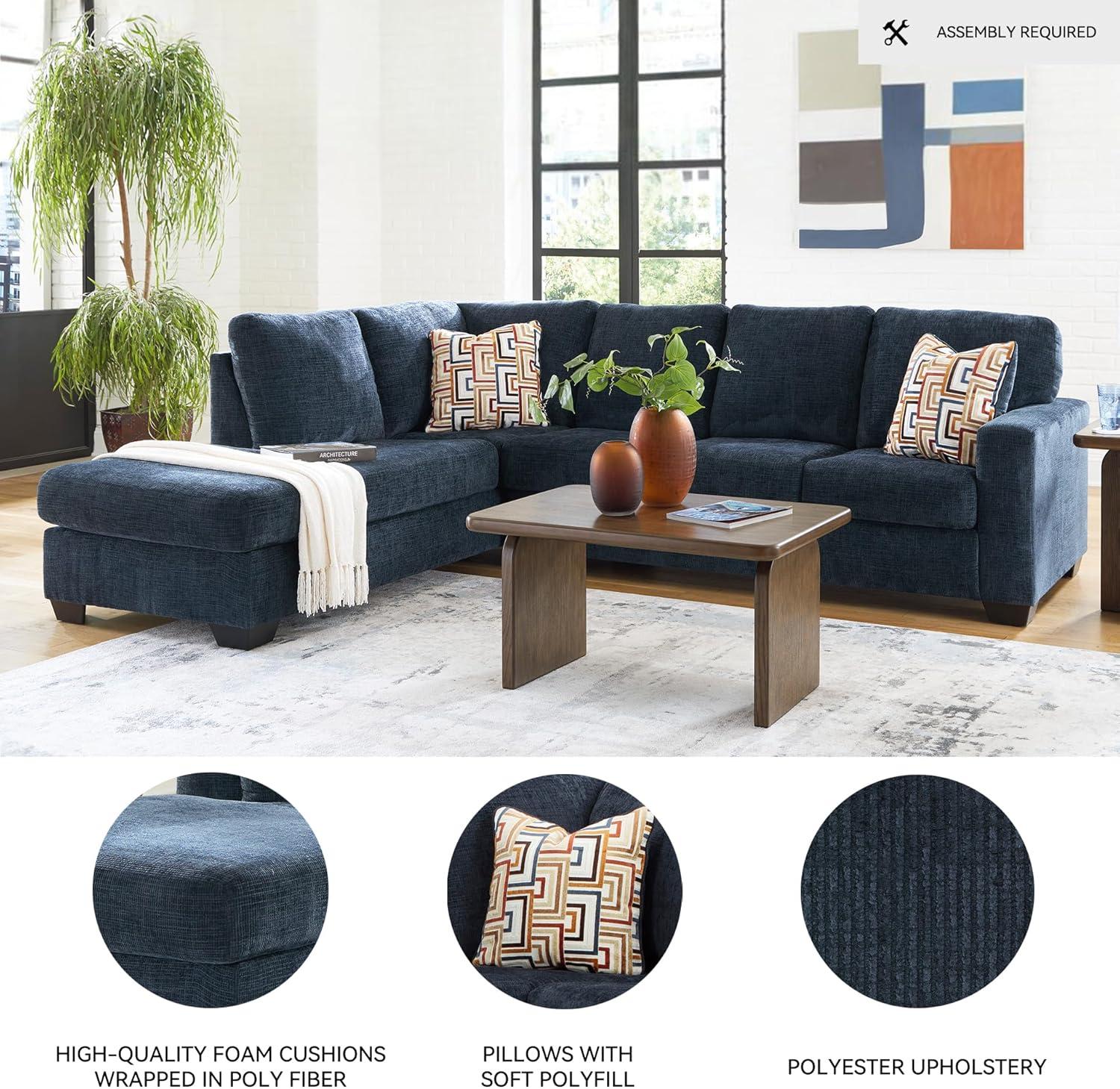 imageSignature Design by Ashley Aviemore Casual LShaped 2Piece Sectional with Chaise for Living Room BlueBlue