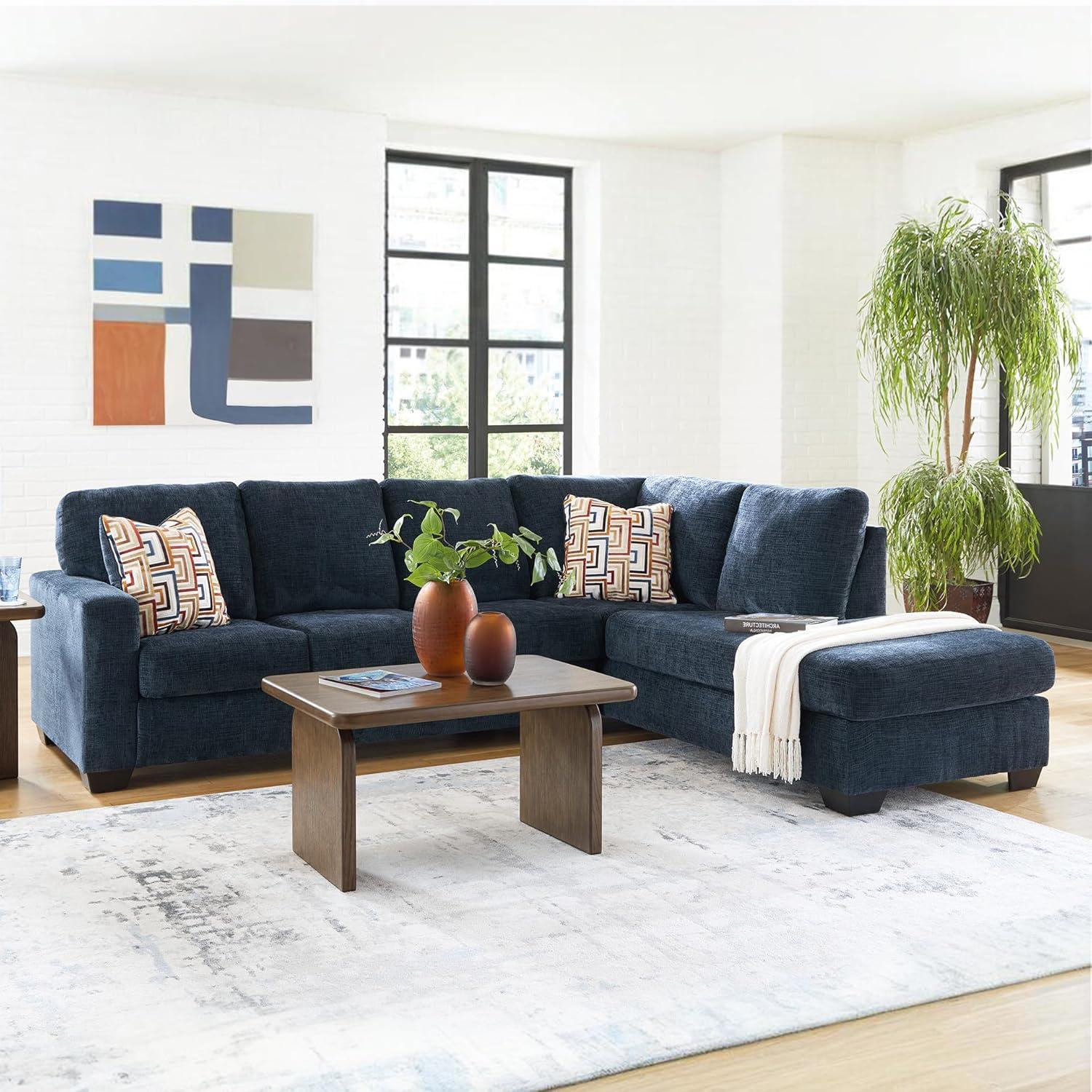 imageSignature Design by Ashley Aviemore Casual LShaped 2Piece Sectional with Chaise for Living Room BlueBlue