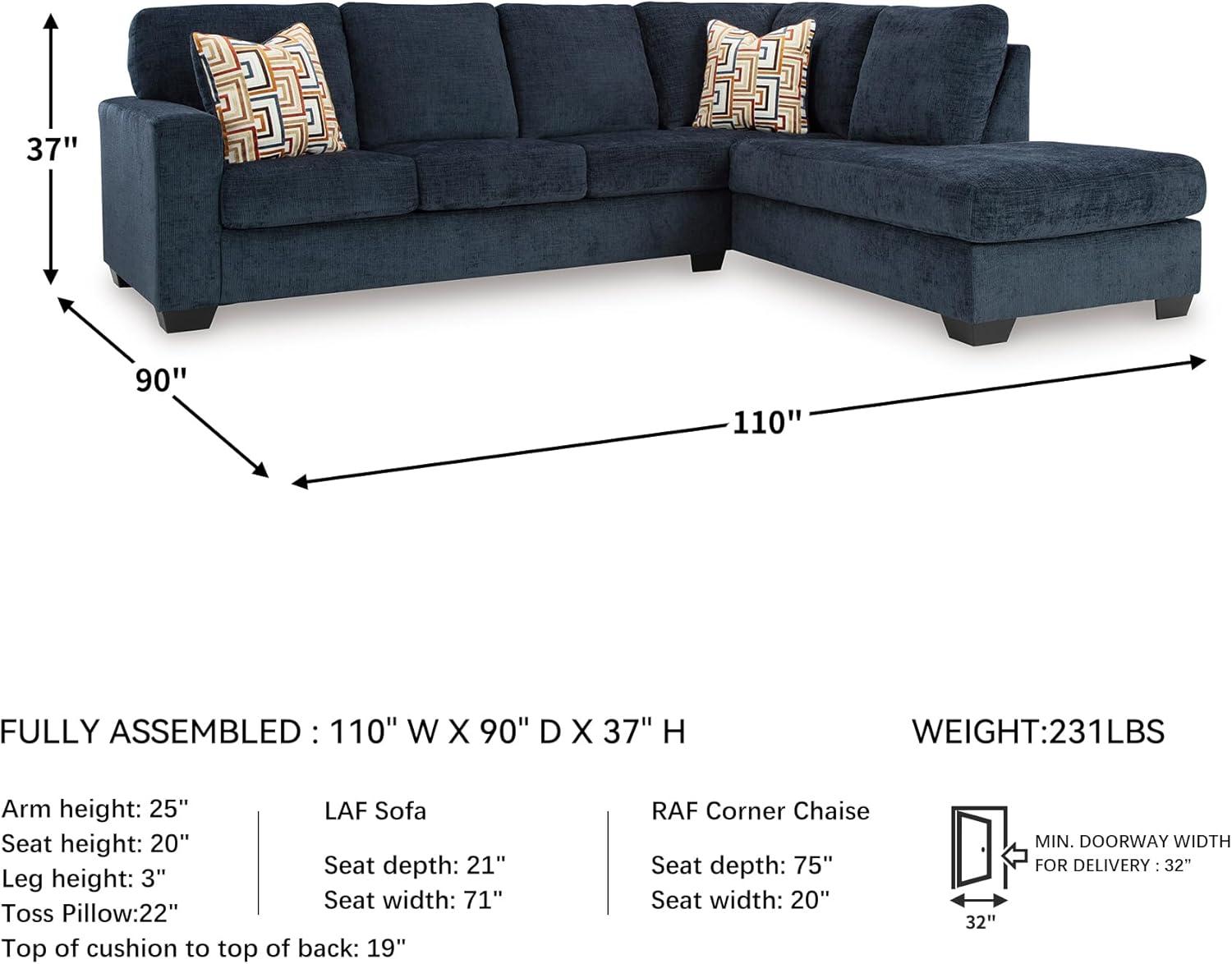 imageSignature Design by Ashley Aviemore Casual LShaped 2Piece Sectional with Chaise for Living Room BlueBlue