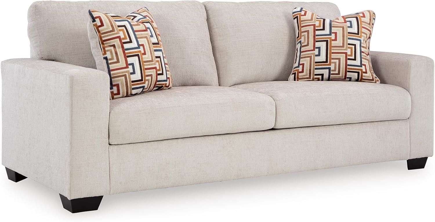 imageSignature Design by Ashley Aviemore Coastal Sofa Sleeper with Folding Memory Foam Mattress and 2 Accent Pillows Queen BeigeBeige