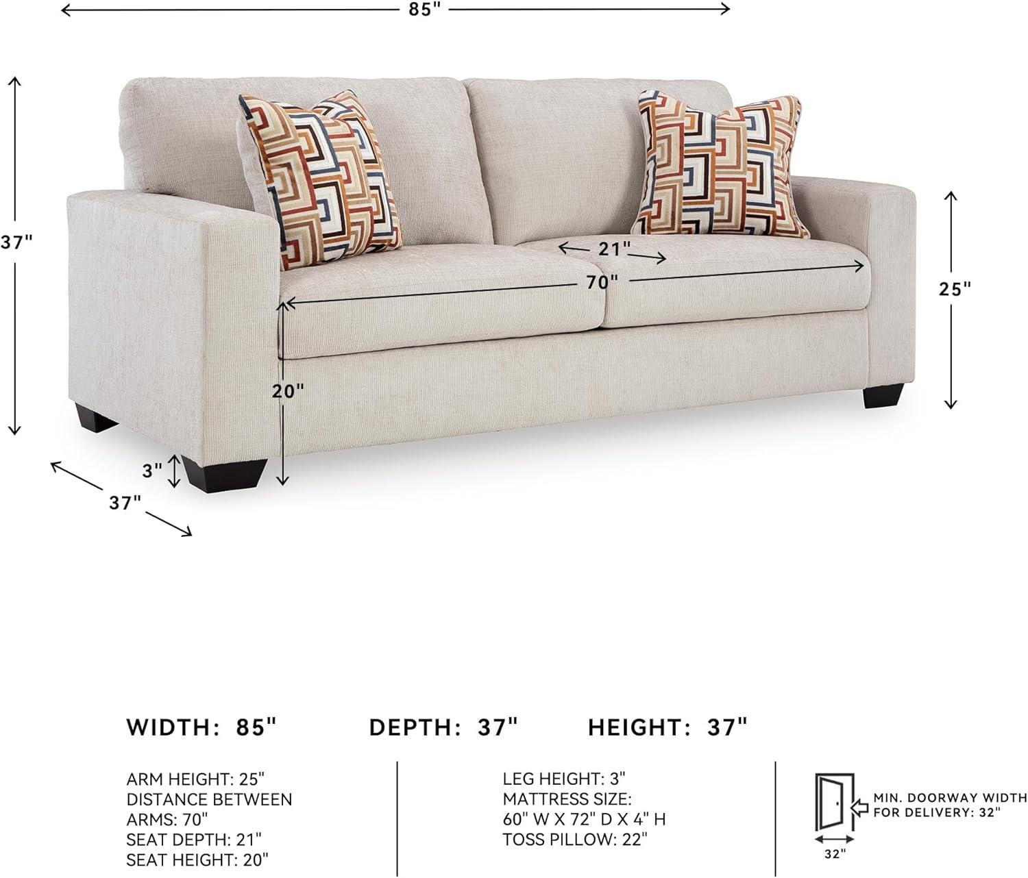 imageSignature Design by Ashley Aviemore Coastal Sofa Sleeper with Folding Memory Foam Mattress and 2 Accent Pillows Queen BeigeBeige