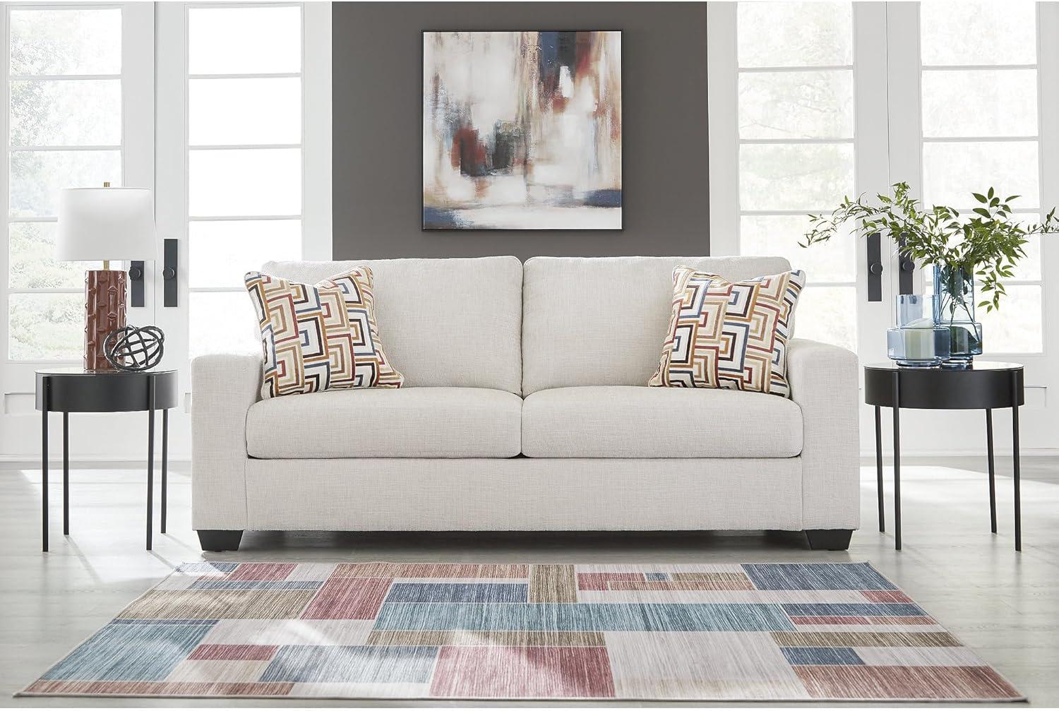 imageSignature Design by Ashley Aviemore Coastal Sofa Sleeper with Folding Memory Foam Mattress and 2 Accent Pillows Queen BeigeBeige