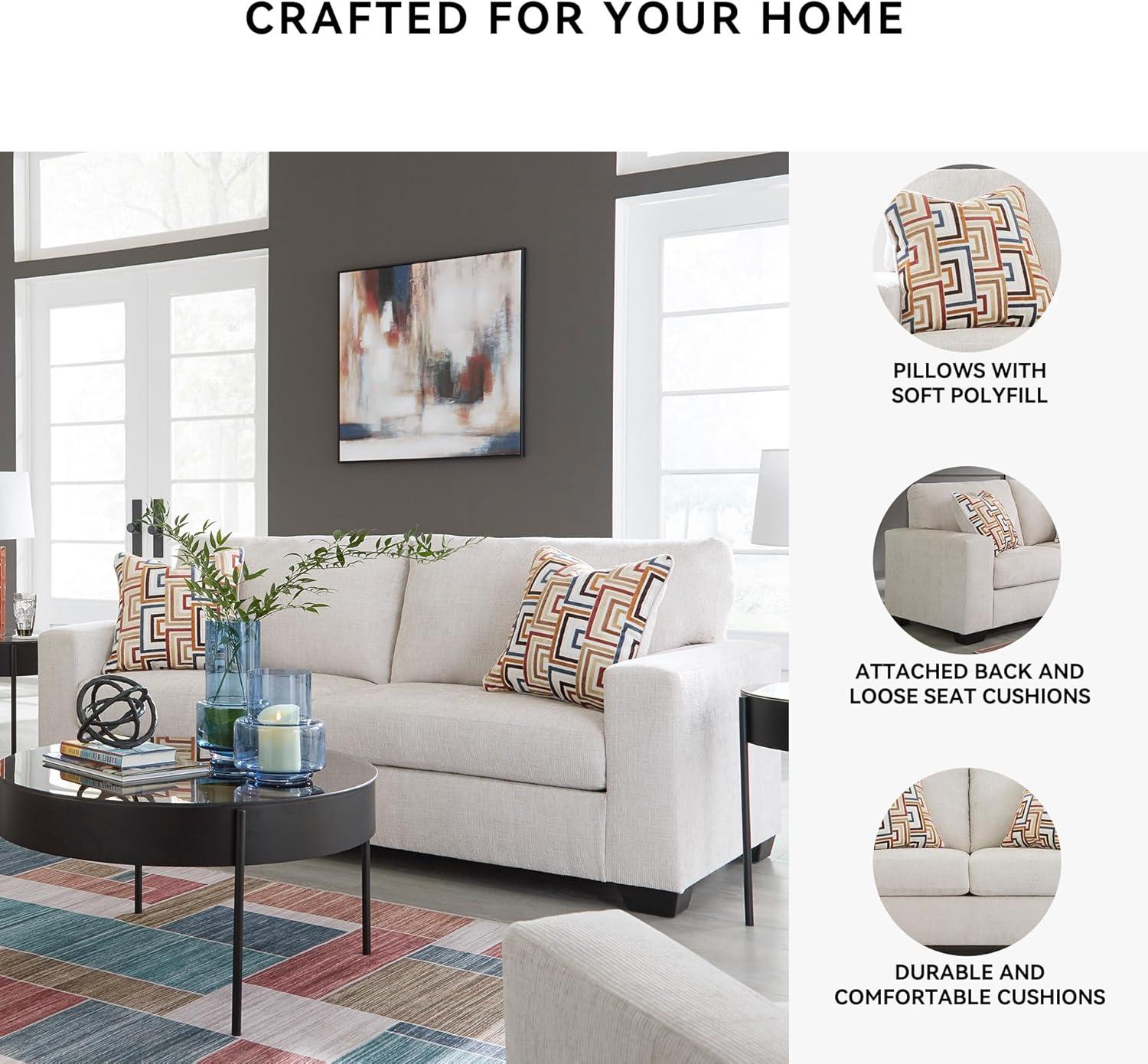 imageSignature Design by Ashley Aviemore Coastal Sofa Sleeper with Folding Memory Foam Mattress and 2 Accent Pillows Queen BeigeBeige