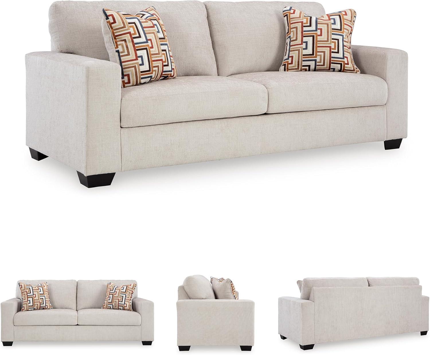 imageSignature Design by Ashley Aviemore Coastal Sofa Sleeper with Folding Memory Foam Mattress and 2 Accent Pillows Queen BeigeBeige