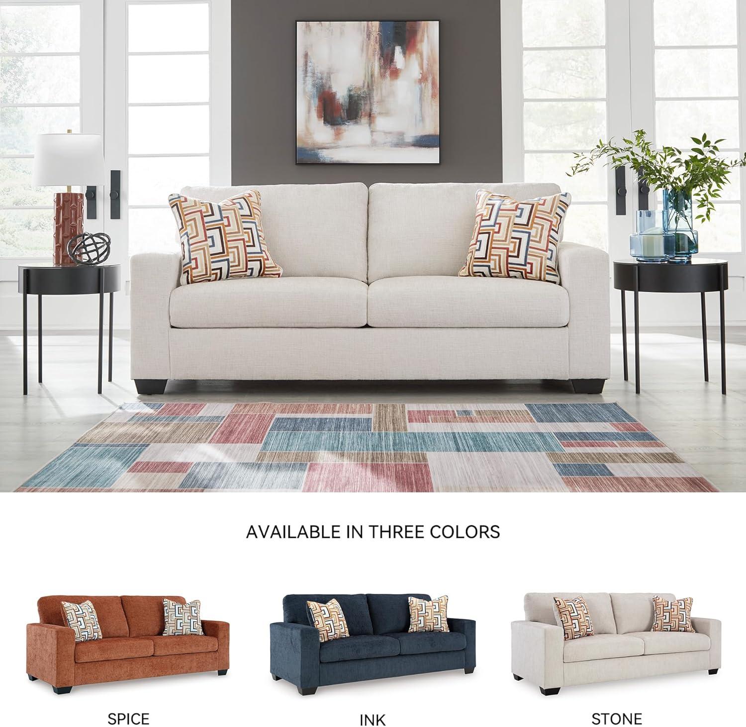 imageSignature Design by Ashley Aviemore Coastal Sofa Sleeper with Folding Memory Foam Mattress and 2 Accent Pillows Queen BeigeBeige