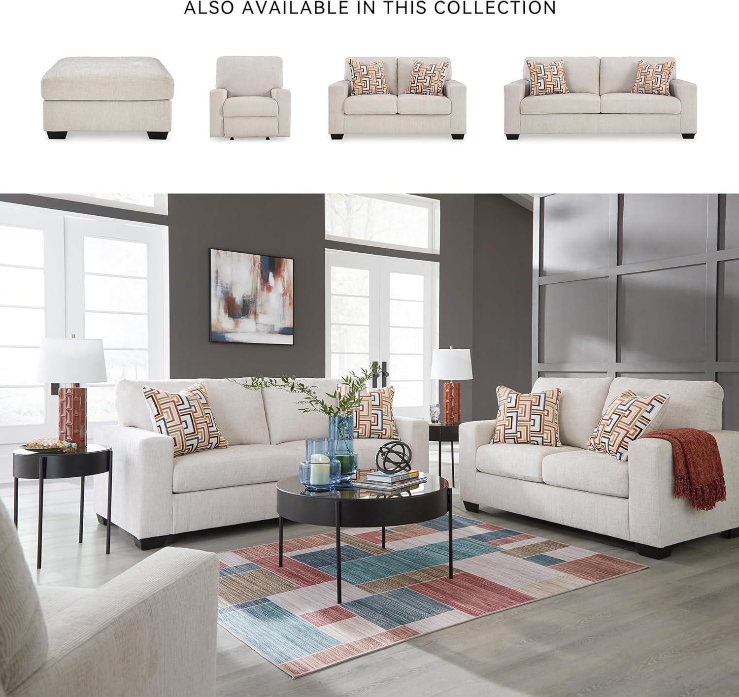 imageSignature Design by Ashley Aviemore Coastal Sofa Sleeper with Folding Memory Foam Mattress and 2 Accent Pillows Queen BeigeBeige