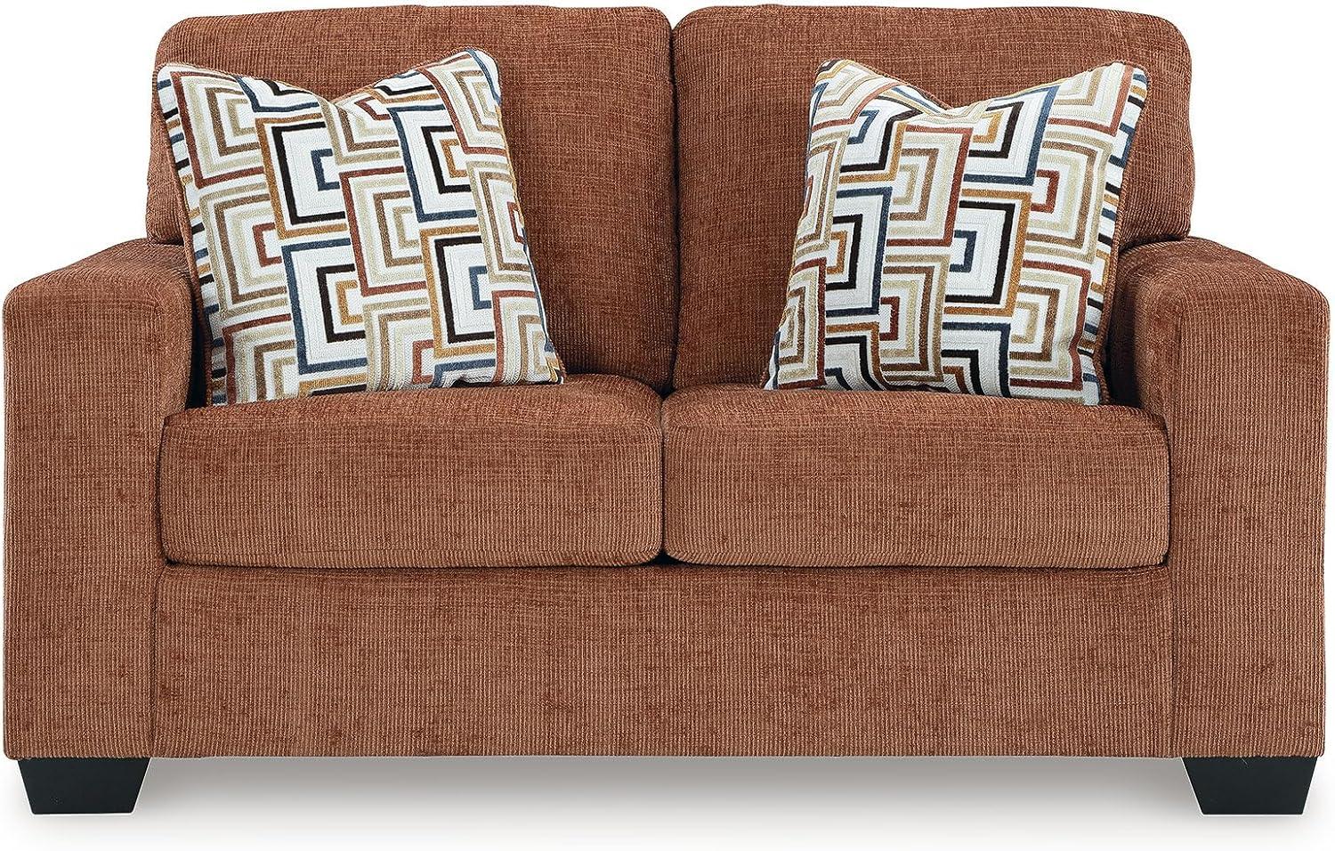 imageSignature Design by Ashley Aviemore Coastal Sofa Sleeper with Folding Memory Foam Mattress and 2 Accent Pillows Queen BeigeOrange