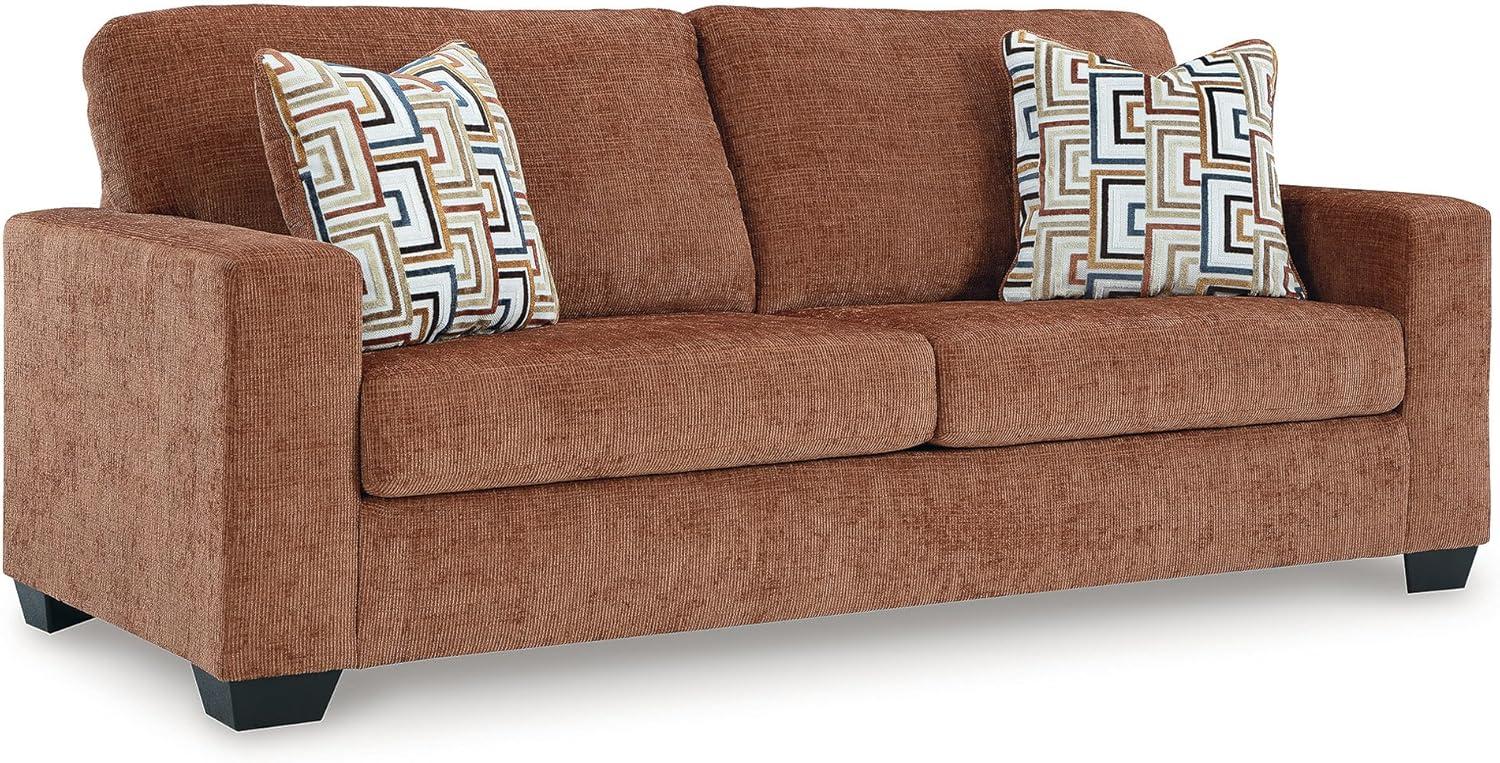 imageSignature Design by Ashley Aviemore Coastal Sofa Sleeper with Folding Memory Foam Mattress and 2 Accent Pillows Queen BeigeOrange