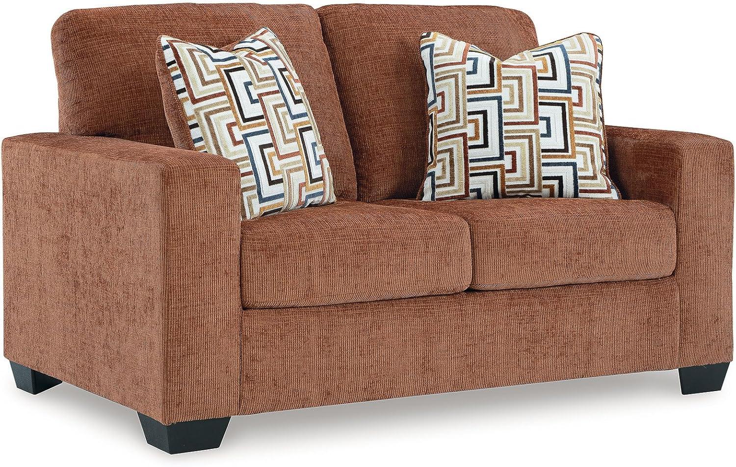 imageSignature Design by Ashley Aviemore Coastal Sofa Sleeper with Folding Memory Foam Mattress and 2 Accent Pillows Queen BeigeOrange