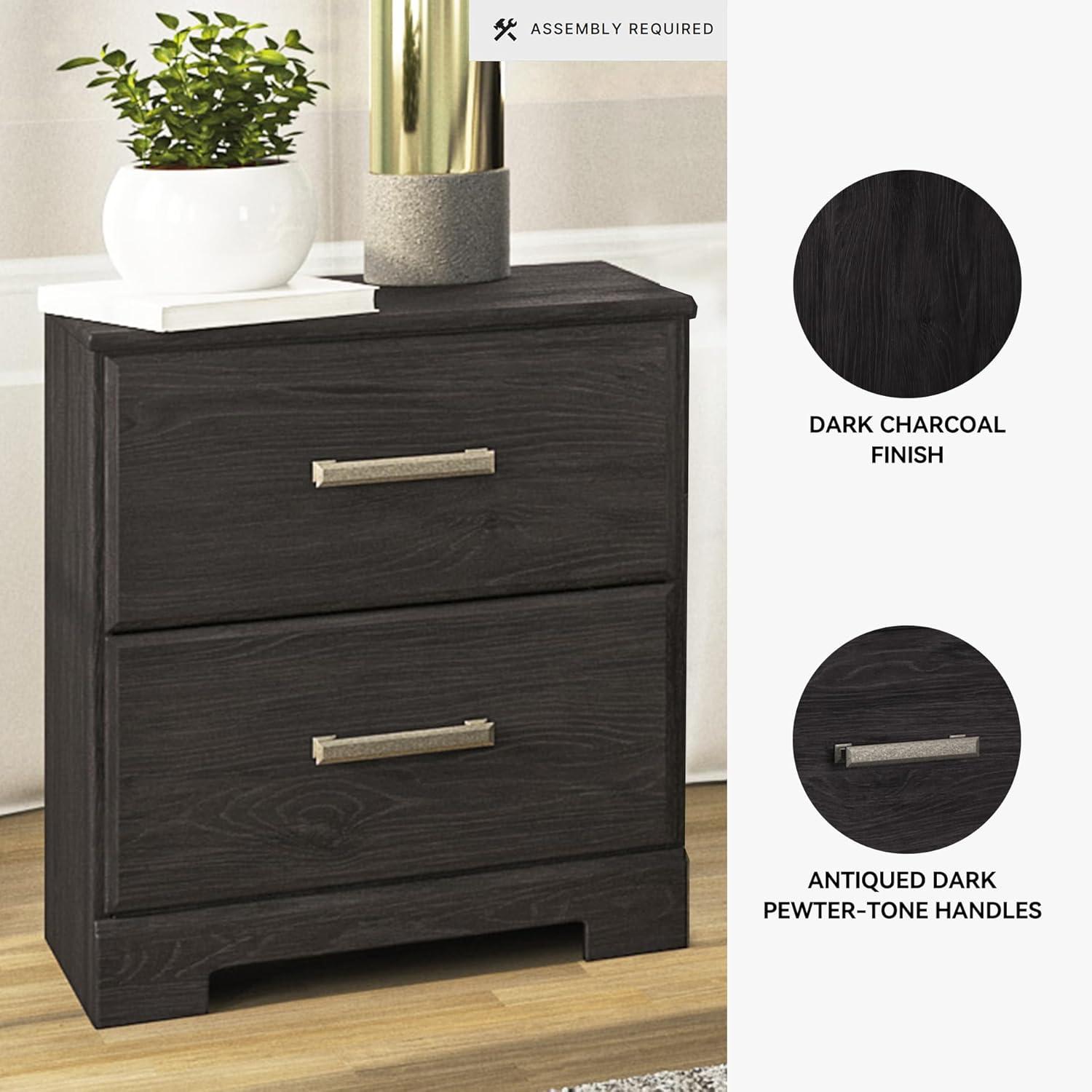 imageSignature Design by Ashley Belachime Contemporary 2 Drawer Nightstand 2441quot Tall BlackBlack