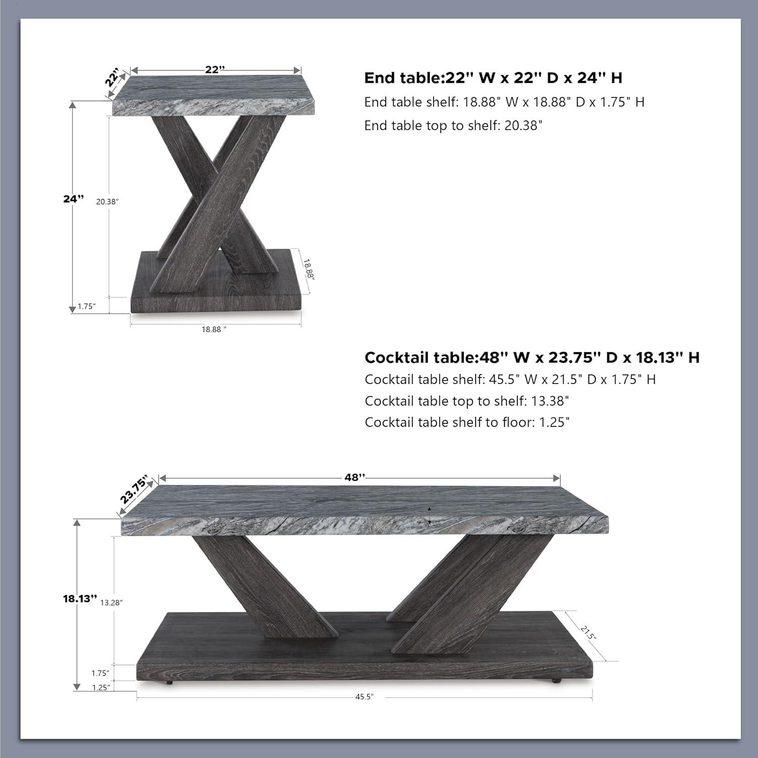 imageSignature Design by Ashley Bensonale Contemporary Occasional Table Set with Faux Marble Top and Casters Set of 3 Gray ampamp Dark Brown