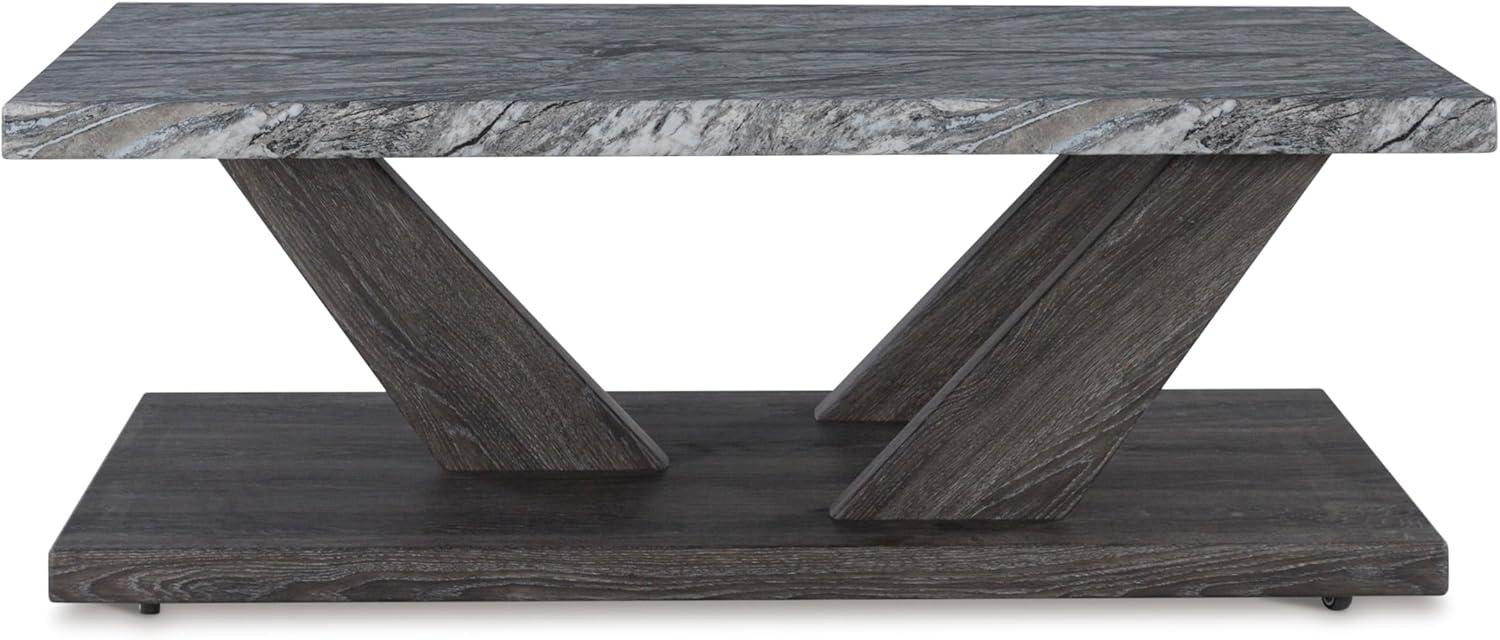 imageSignature Design by Ashley Bensonale Contemporary Occasional Table Set with Faux Marble Top and Casters Set of 3 Gray ampamp Dark Brown