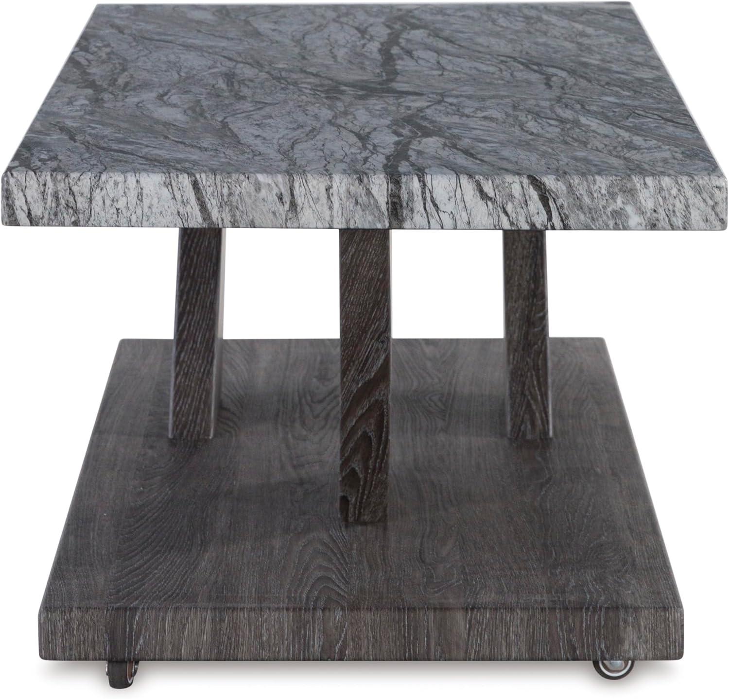 imageSignature Design by Ashley Bensonale Contemporary Occasional Table Set with Faux Marble Top and Casters Set of 3 Gray ampamp Dark Brown