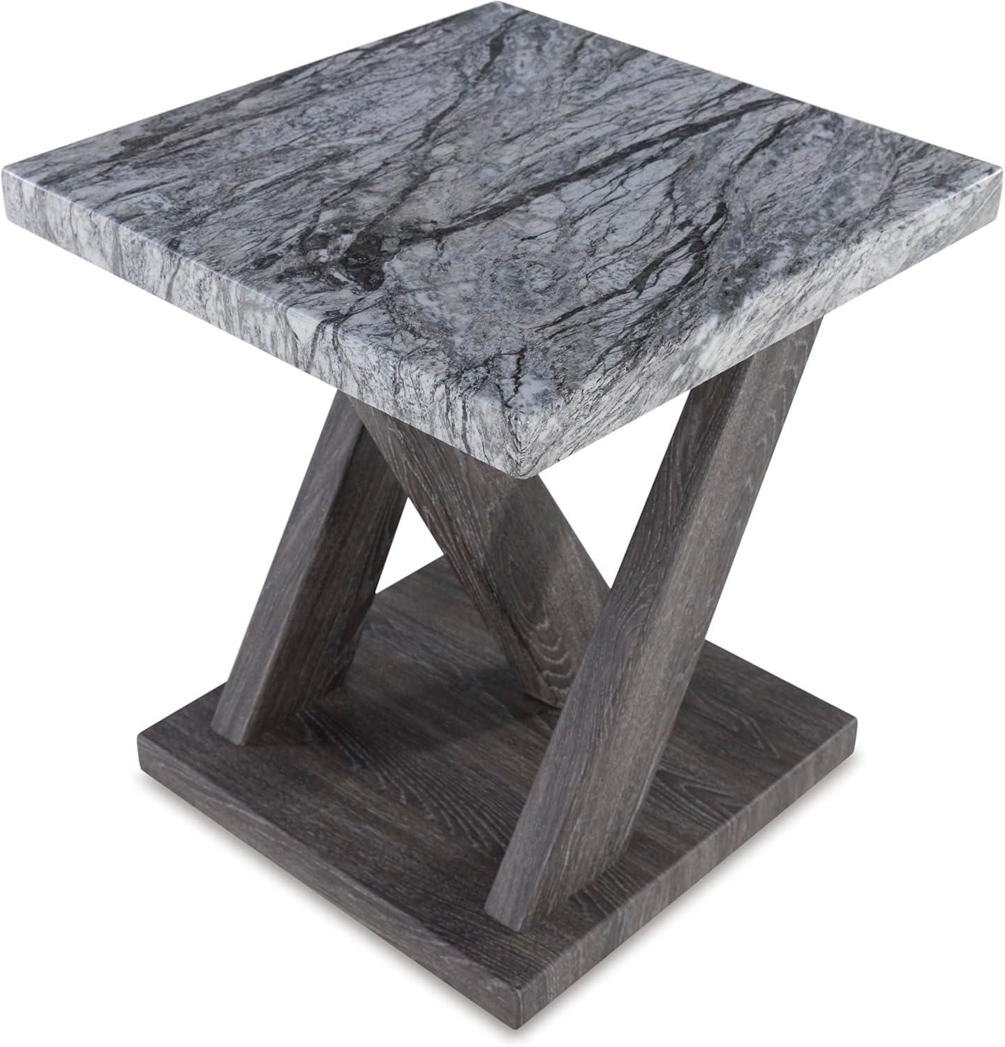 imageSignature Design by Ashley Bensonale Contemporary Occasional Table Set with Faux Marble Top and Casters Set of 3 Gray ampamp Dark Brown