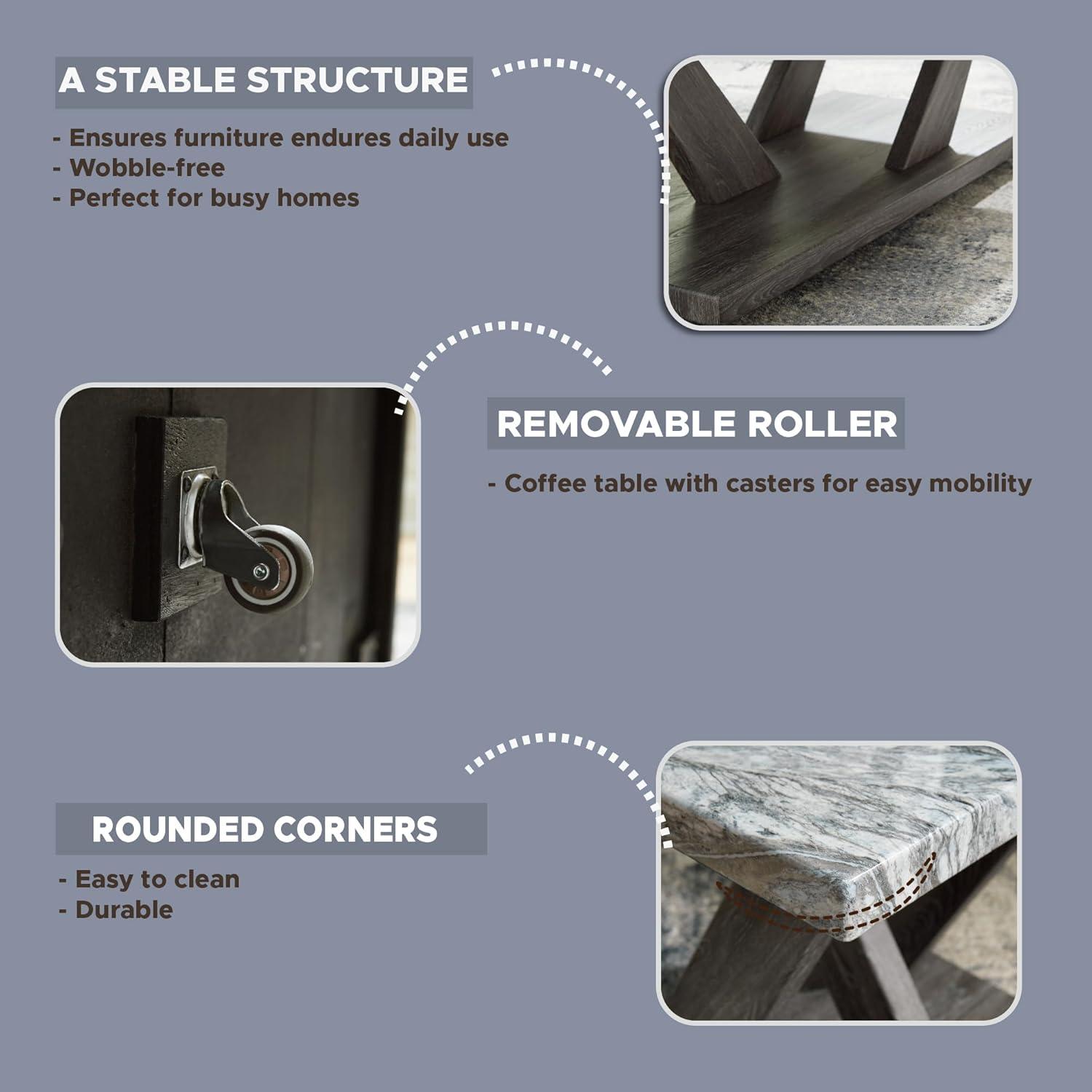 imageSignature Design by Ashley Bensonale Contemporary Occasional Table Set with Faux Marble Top and Casters Set of 3 Gray ampamp Dark Brown