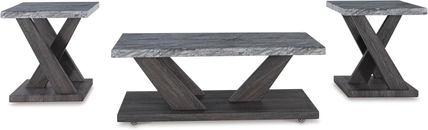 imageSignature Design by Ashley Bensonale Contemporary Occasional Table Set with Faux Marble Top and Casters Set of 3 Gray ampamp Dark Brown