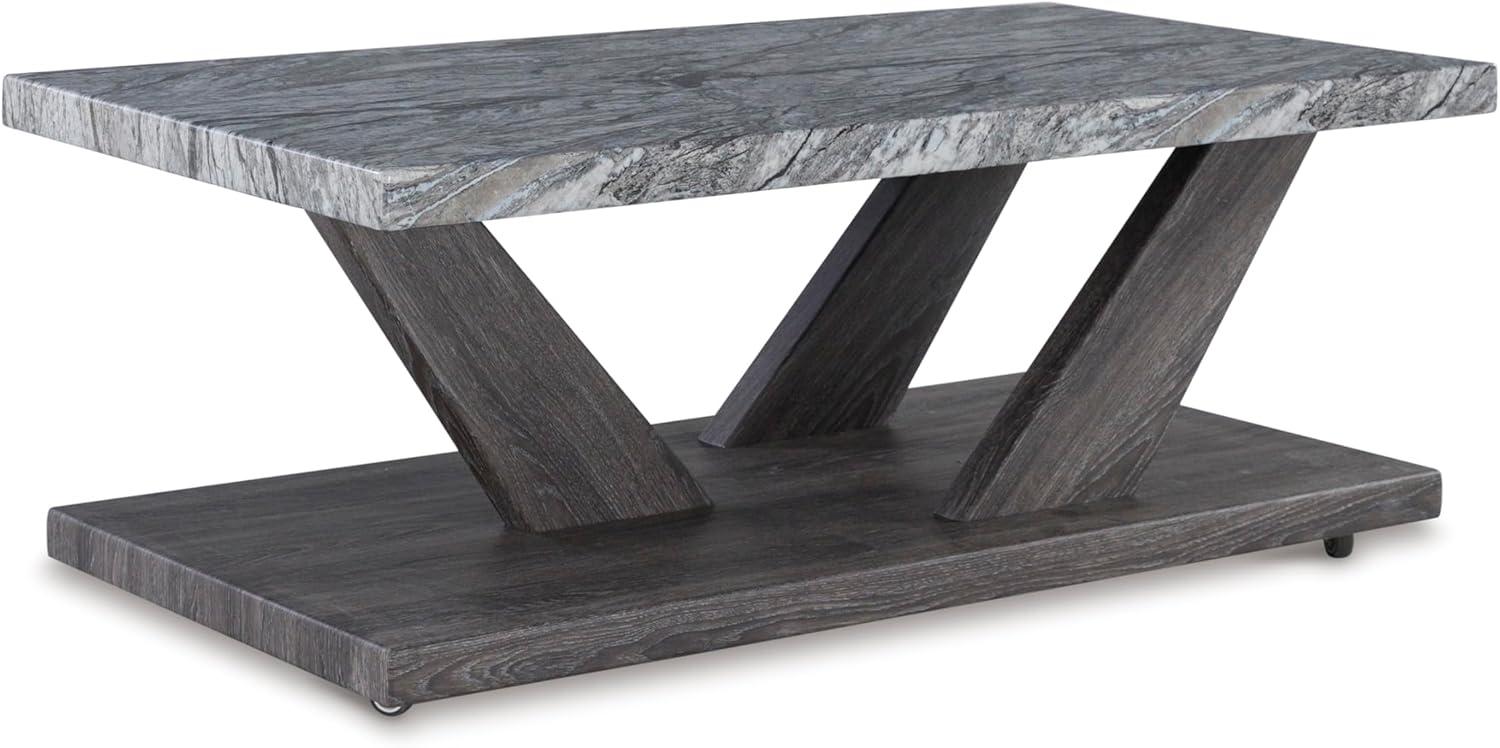 imageSignature Design by Ashley Bensonale Contemporary Occasional Table Set with Faux Marble Top and Casters Set of 3 Gray ampamp Dark Brown