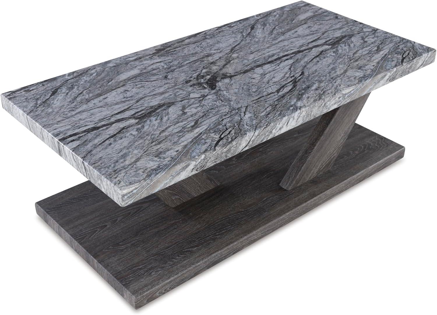 imageSignature Design by Ashley Bensonale Contemporary Occasional Table Set with Faux Marble Top and Casters Set of 3 Gray ampamp Dark Brown