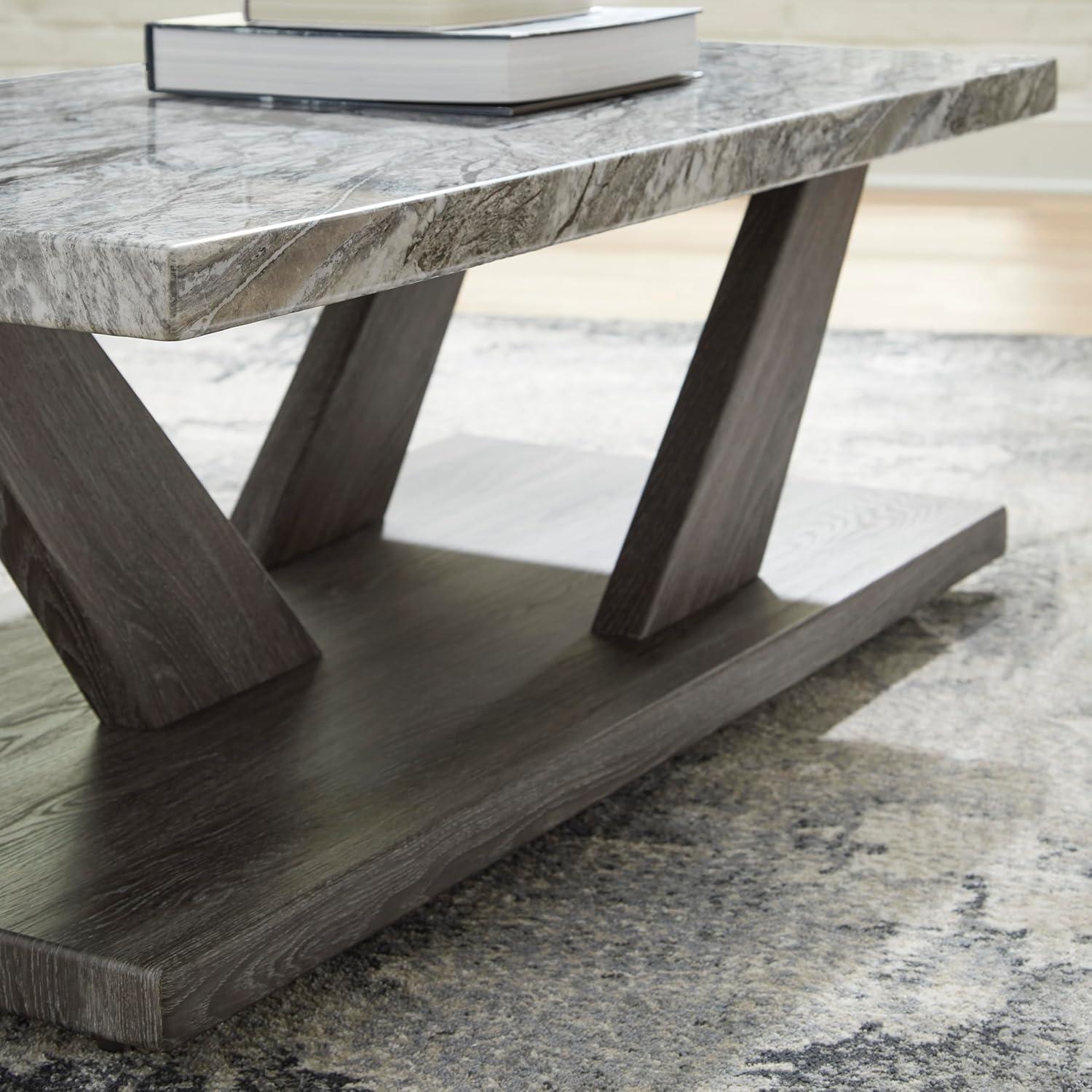 imageSignature Design by Ashley Bensonale Contemporary Occasional Table Set with Faux Marble Top and Casters Set of 3 Gray ampamp Dark Brown