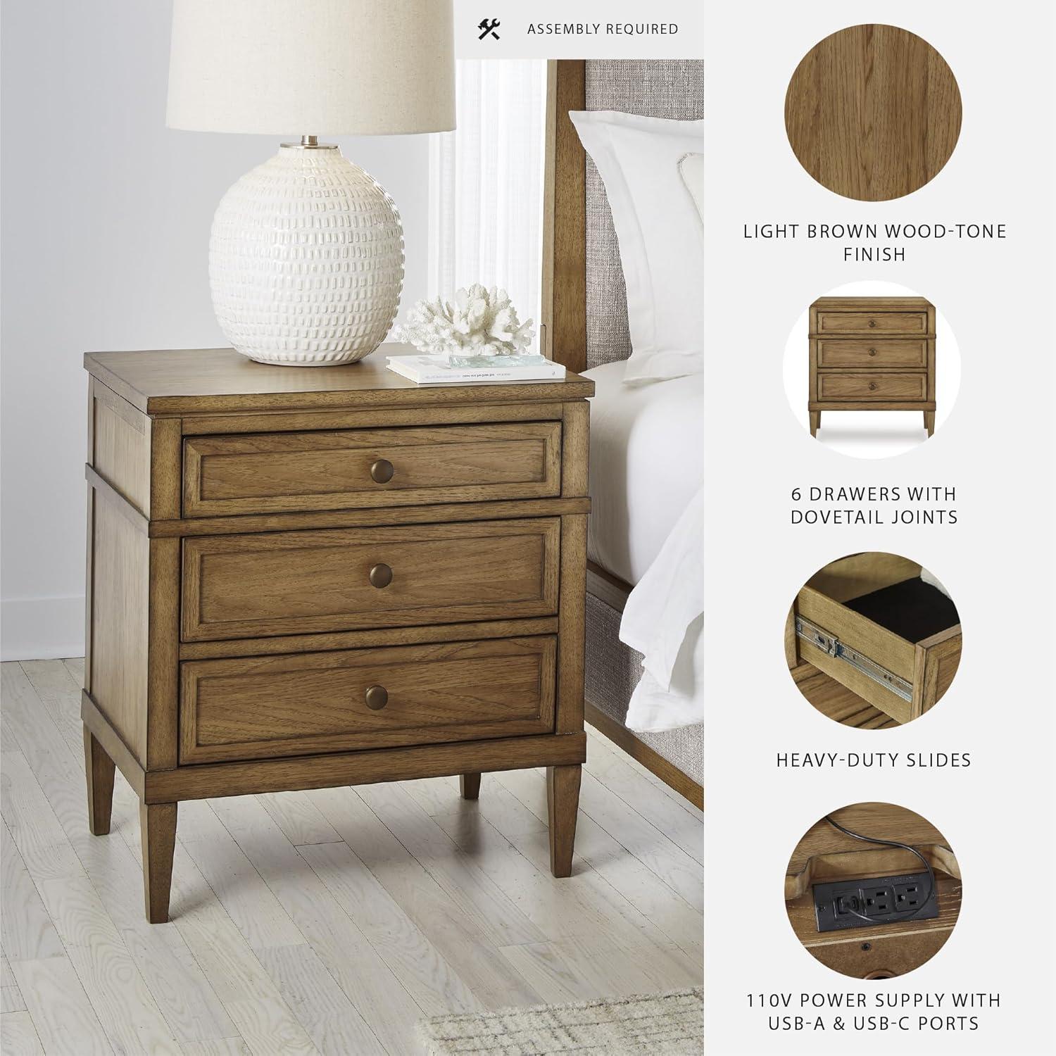 imageSignature Design by Ashley Blairhurst 3 Drawer Nightstand with USB Charging 2875quot Tall Light Grayish BrownBrown