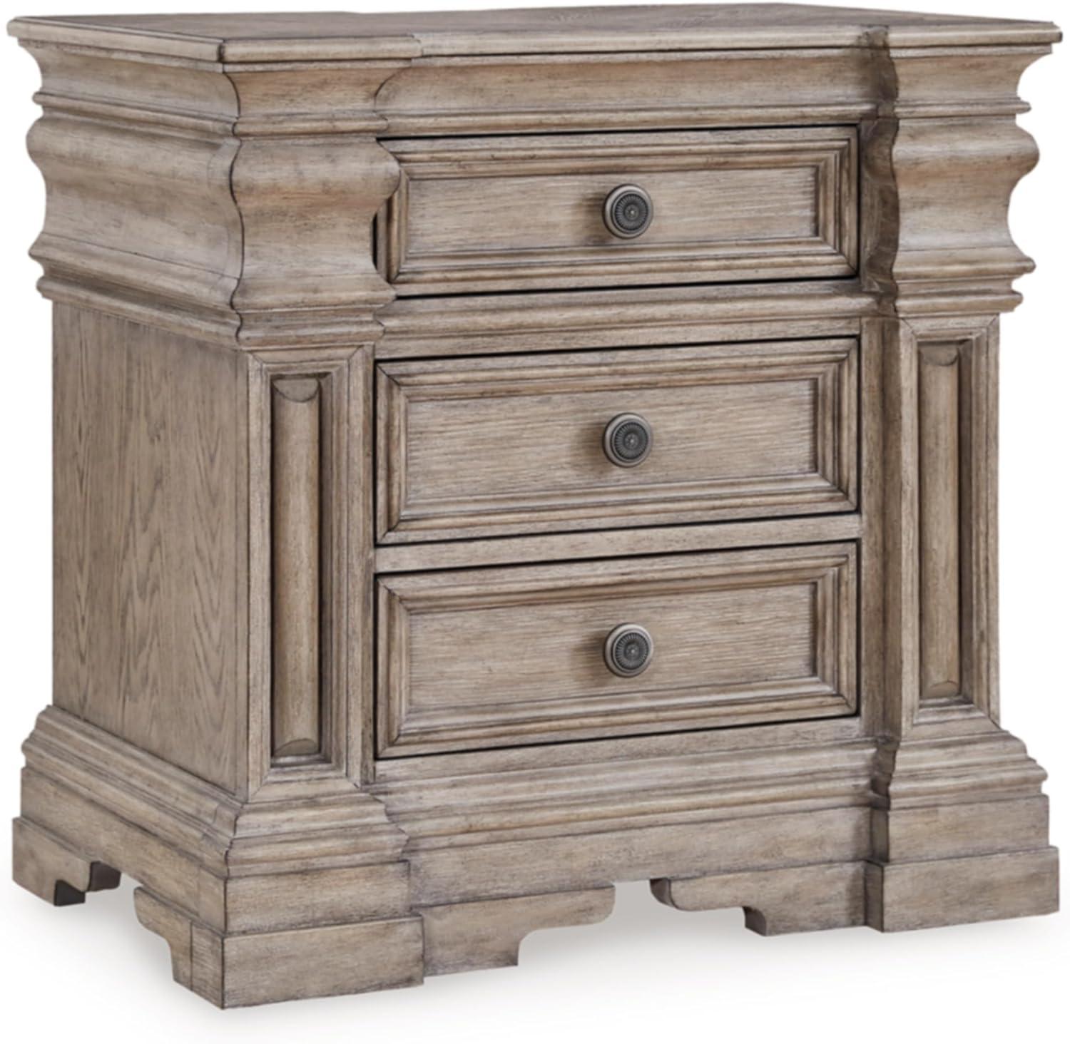 imageSignature Design by Ashley Blairhurst 3 Drawer Nightstand with USB Charging 2875quot Tall Light Grayish BrownBrown Gray