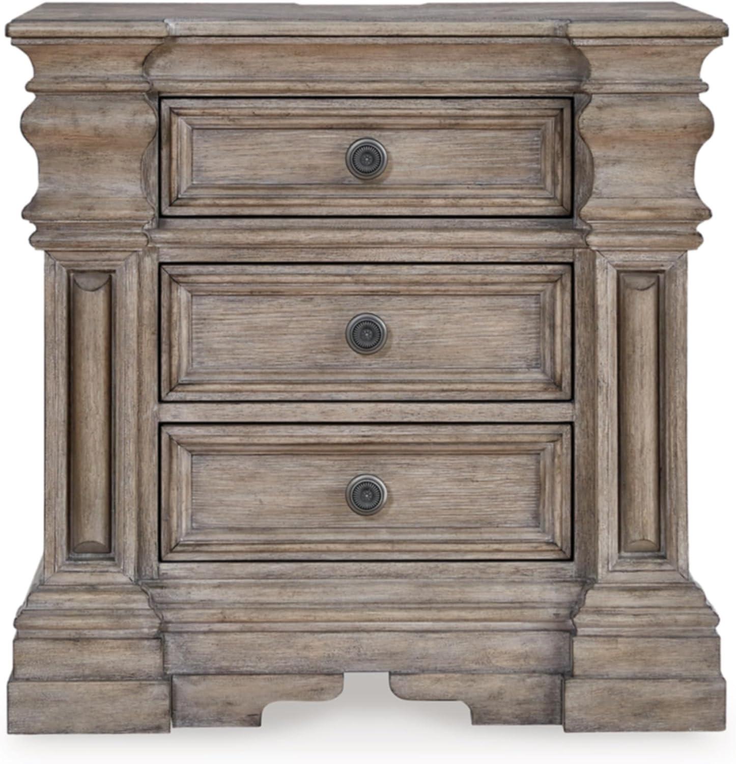 imageSignature Design by Ashley Blairhurst 3 Drawer Nightstand with USB Charging 2875quot Tall Light Grayish BrownBrownGray
