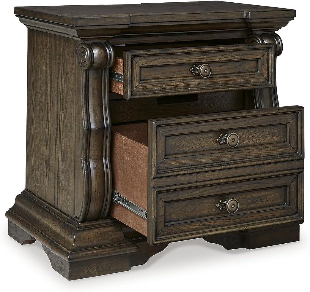 imageSignature Design by Ashley Blairhurst 3 Drawer Nightstand with USB Charging 2875quot Tall Light Grayish BrownDark Brown
