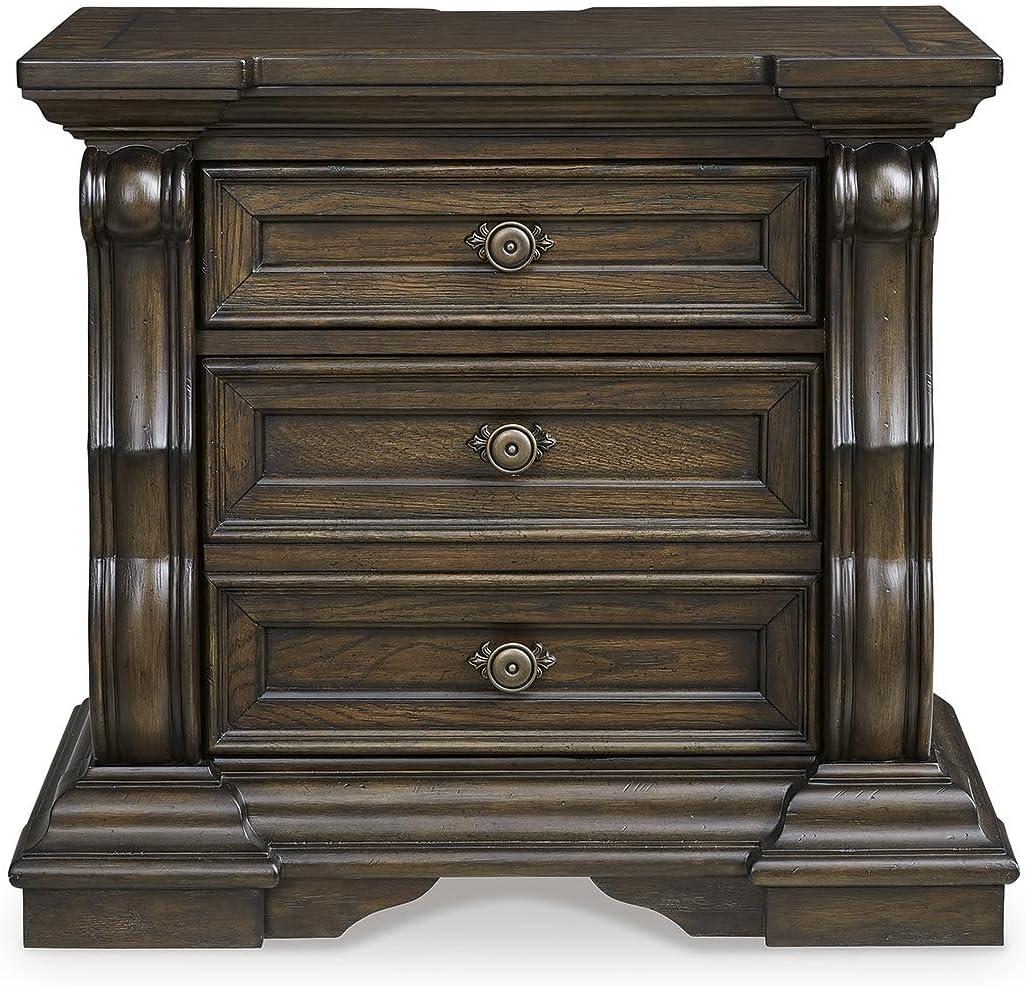 imageSignature Design by Ashley Blairhurst 3 Drawer Nightstand with USB Charging 2875quot Tall Light Grayish BrownDark Brown