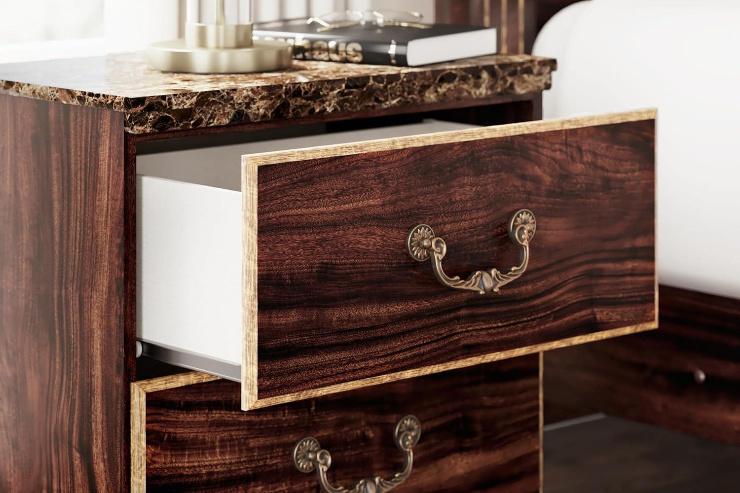 imageSignature Design by Ashley Blairhurst 3 Drawer Nightstand with USB Charging 2875quot Tall Light Grayish BrownTwo Toned