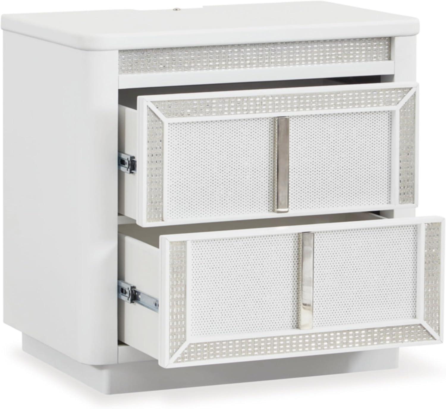 imageSignature Design by Ashley Blairhurst 3 Drawer Nightstand with USB Charging 2875quot Tall Light Grayish BrownWhiteSilver