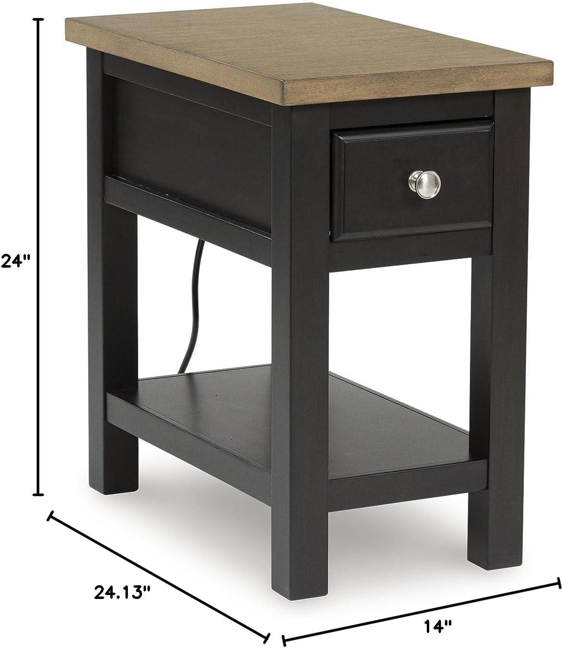 imageSignature Design by Ashley Bolanburg Farmhouse ChairSide End Table USB Charging Ports Drawer TwoTone Light Brown ampamp WhitewashLight Brown Black