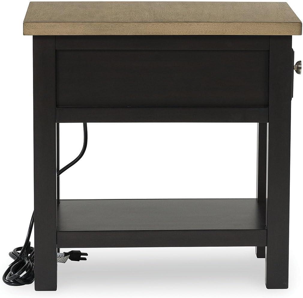 imageSignature Design by Ashley Bolanburg Farmhouse ChairSide End Table USB Charging Ports Drawer TwoTone Light Brown ampamp WhitewashLight Brown Black