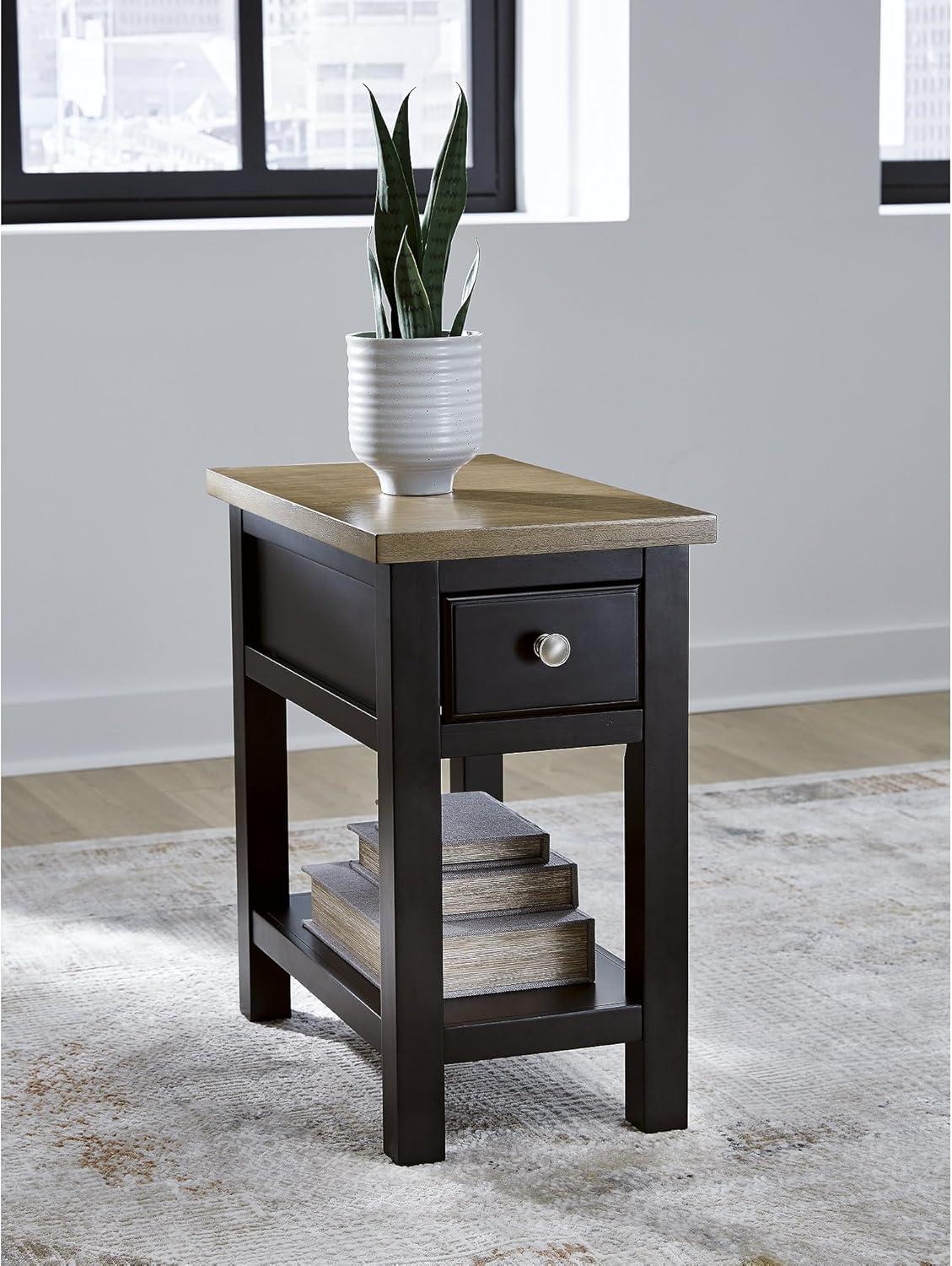 imageSignature Design by Ashley Bolanburg Farmhouse ChairSide End Table USB Charging Ports Drawer TwoTone Light Brown ampamp WhitewashLight Brown Black